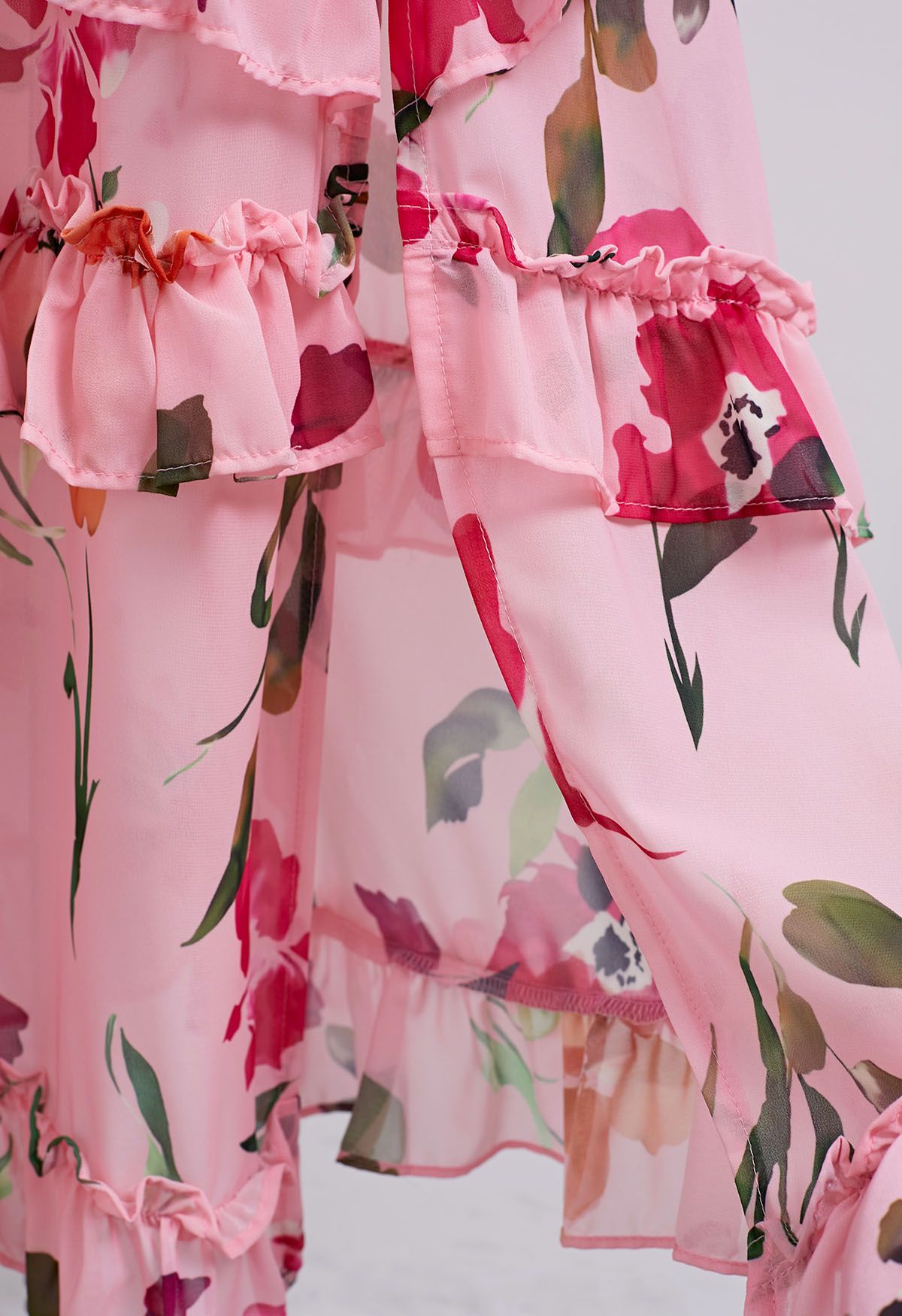 Pink Blossom Tie-Front V-Neck Maxi Dress