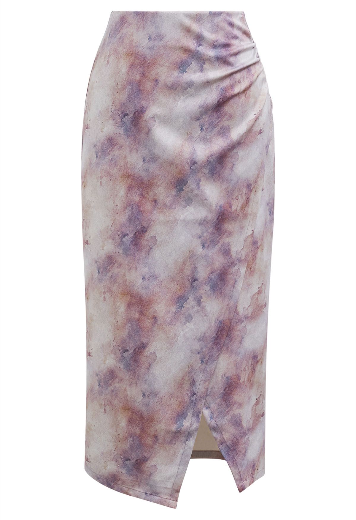 Tie Dye Asymmetric Front Slit Skirt in Lavender