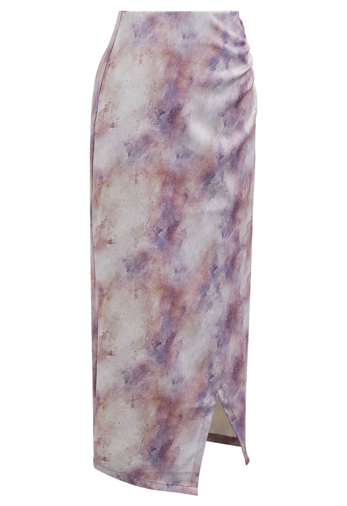 Tie Dye Asymmetric Front Slit Skirt in Lavender