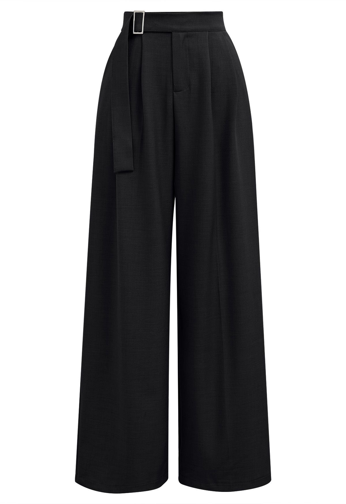 Solid Belted High Waist Wide-Leg Pants in Black