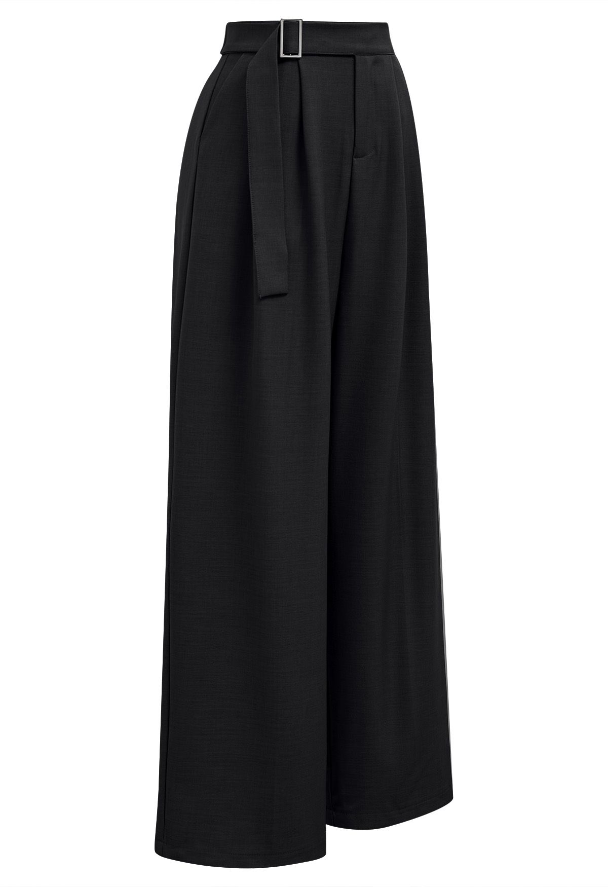 Solid Belted High Waist Wide-Leg Pants in Black