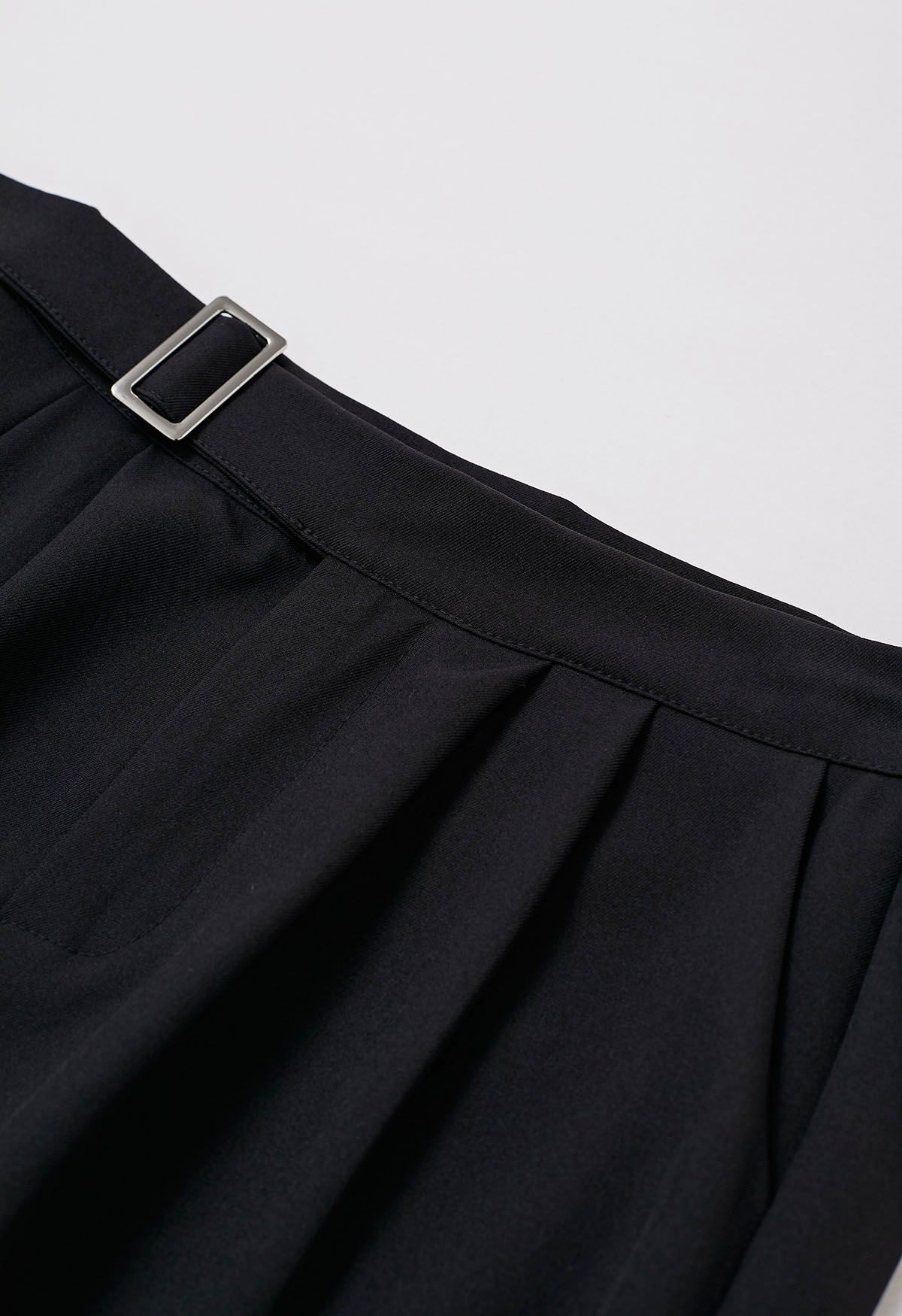 Solid Belted High Waist Wide-Leg Pants in Black