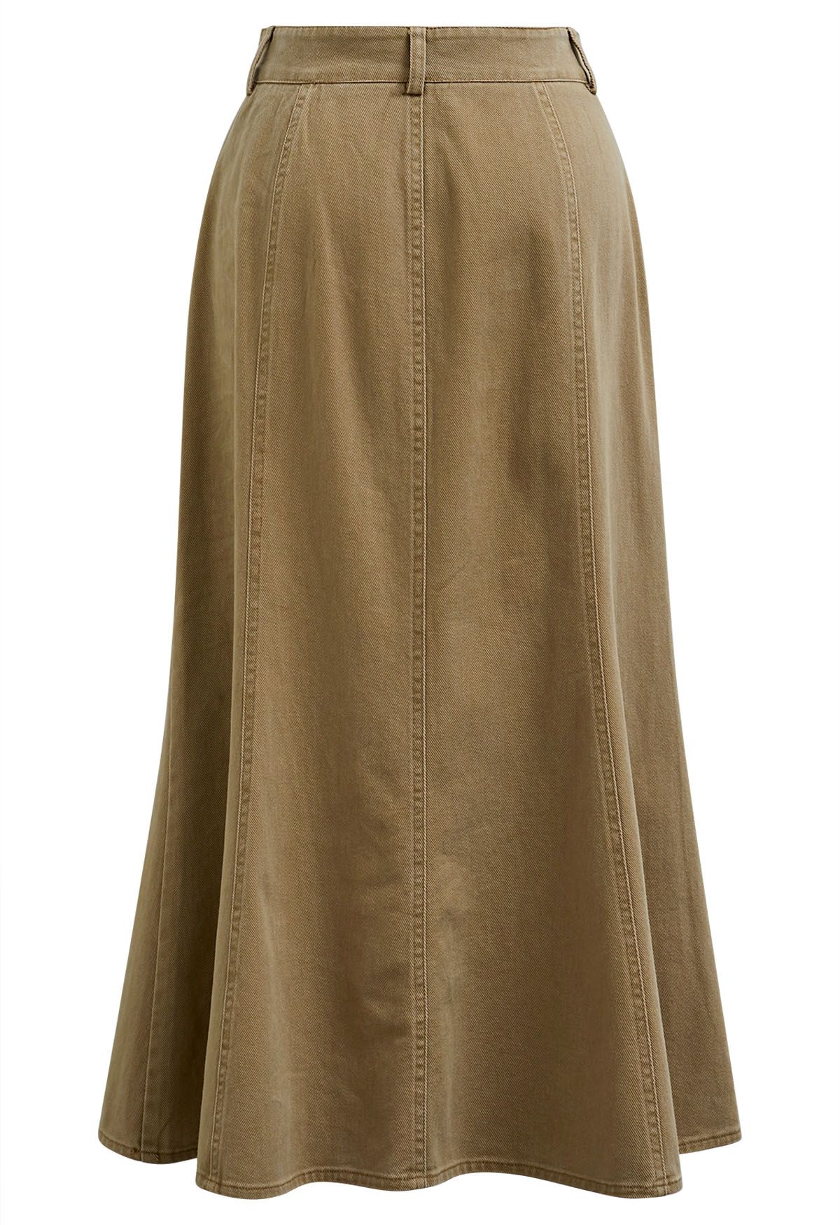 Seam Detailing Side Pockets Denim Skirt in Tan