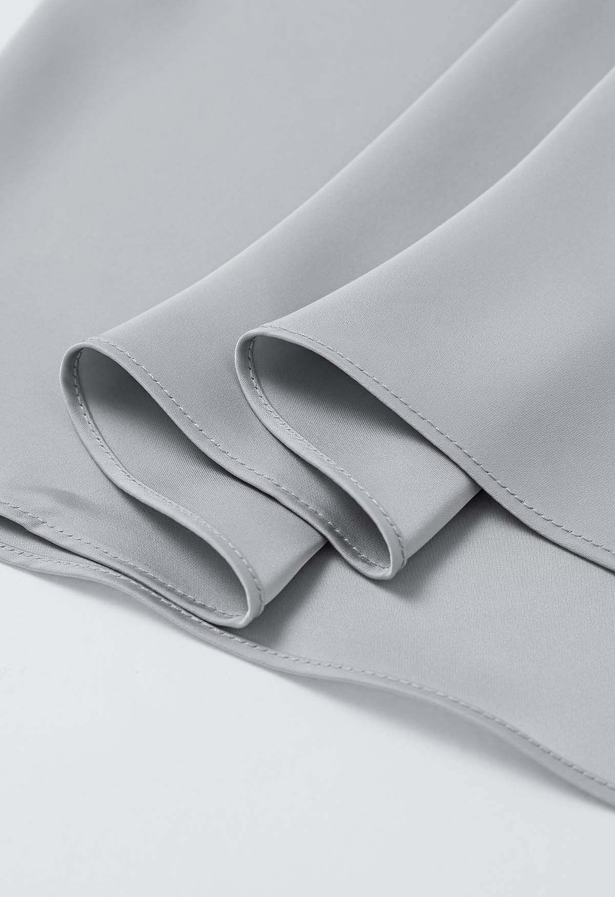Satin Short-Sleeve Wrapped Waist Maxi Dress in Grey