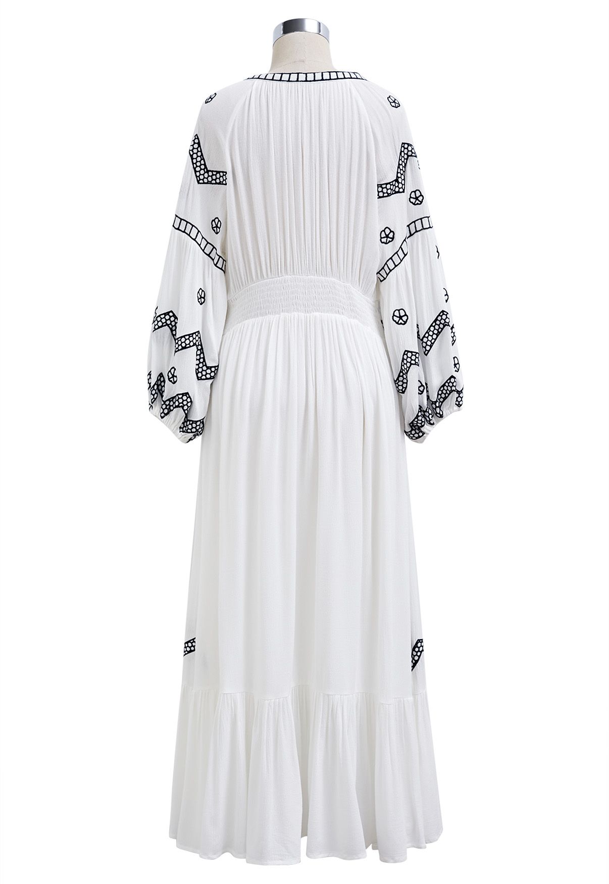 Geometric Embroidery Tassel String Midi Dress