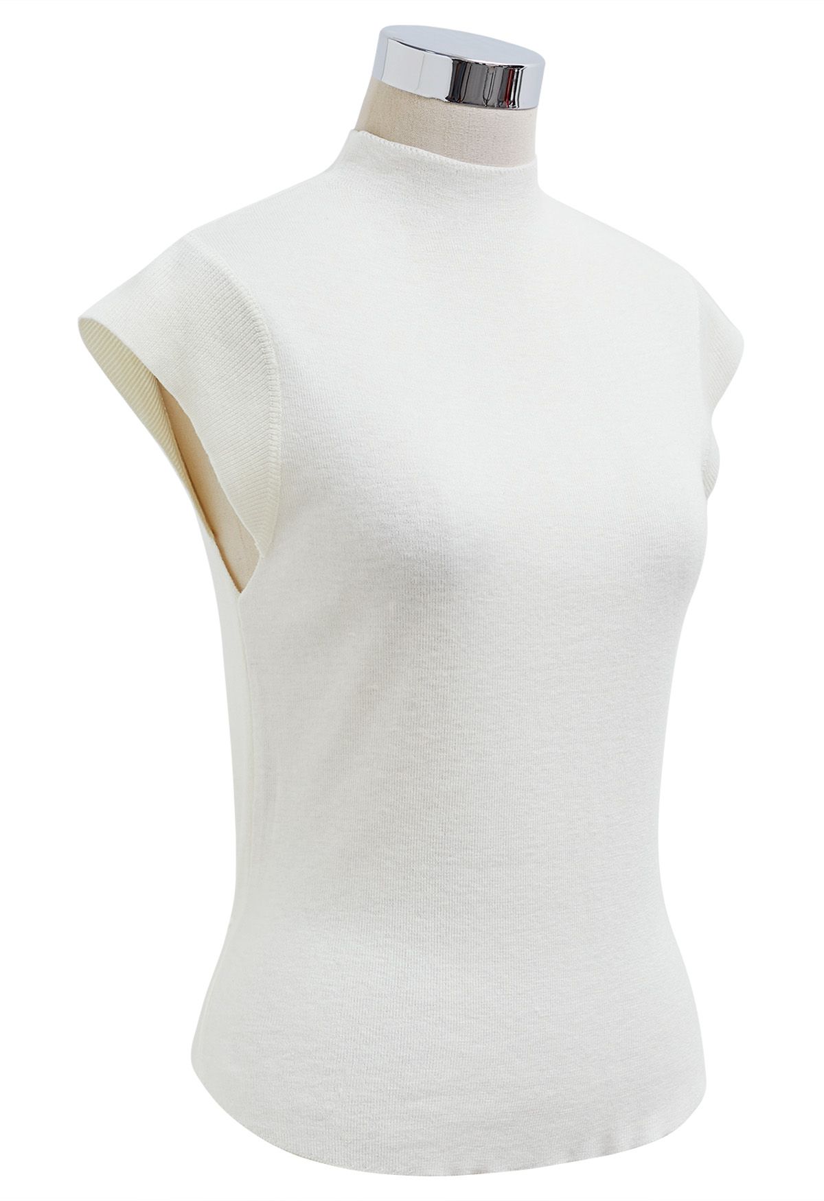 Back Drawstring Waist Mock Neck Knit Top in White