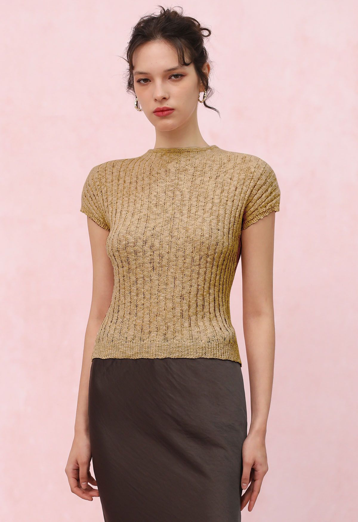 Basic Cap Sleeve Cotton Top in Tan