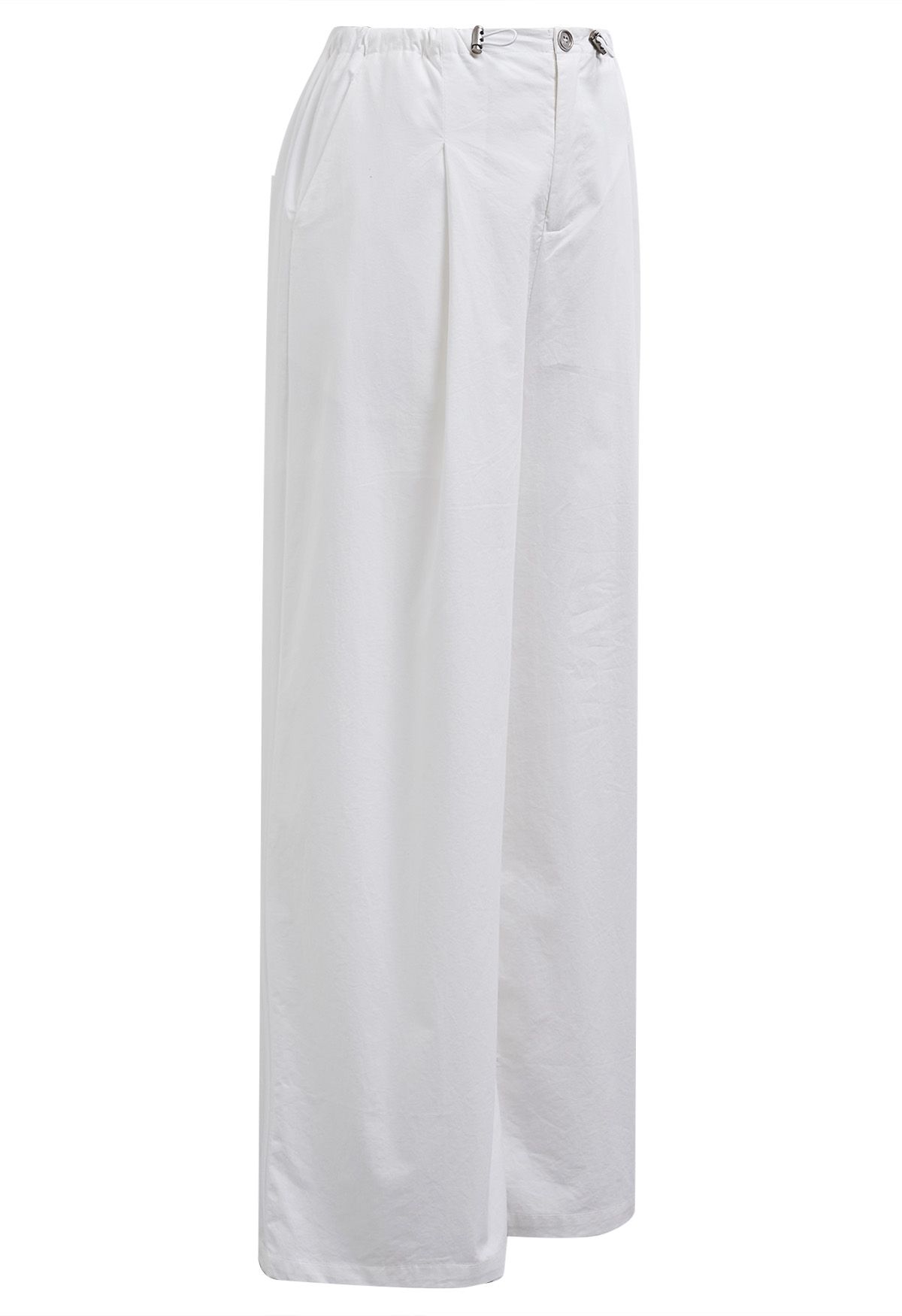 Relaxed Fit Drawstring Waist Wide-Leg Pants in White