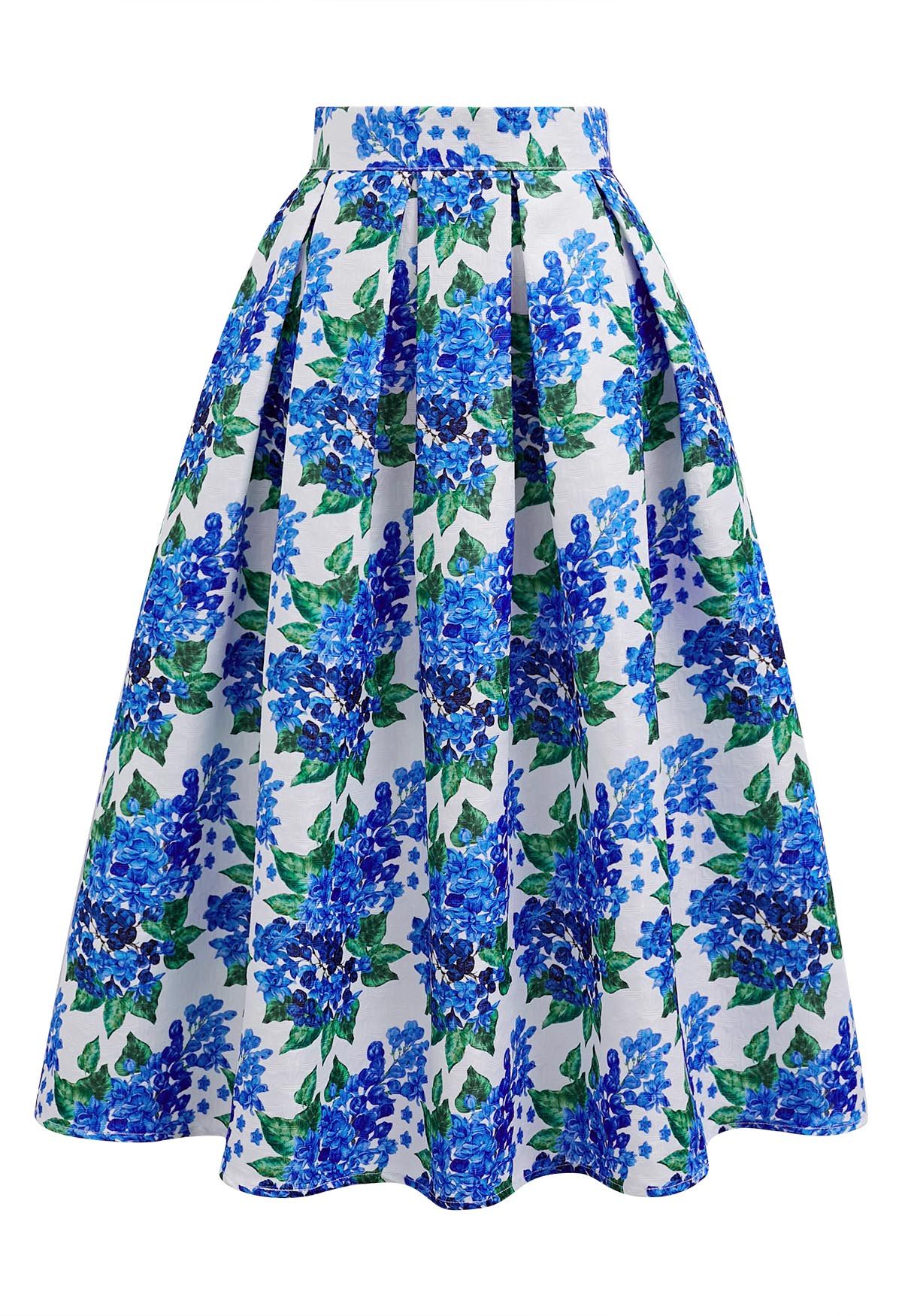 Pleated blue floral skirt hotsell