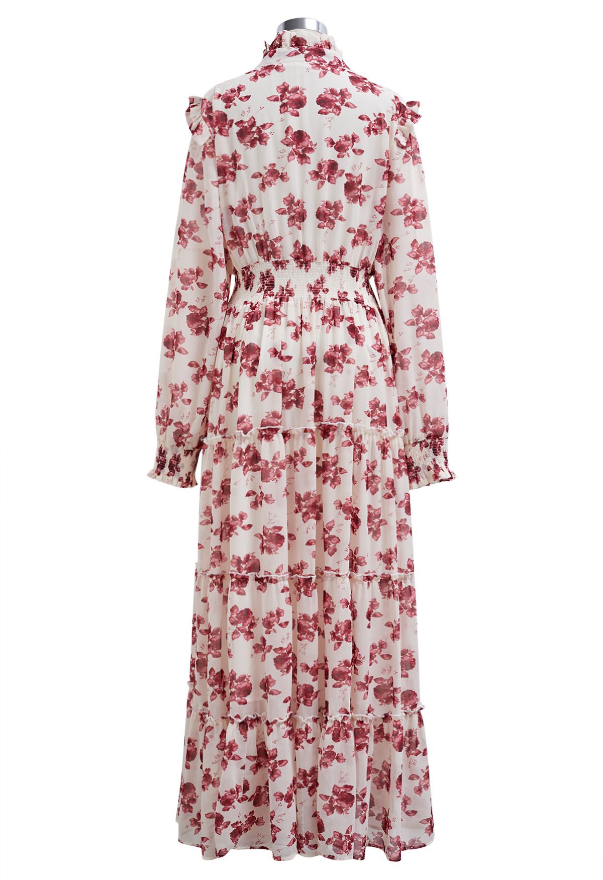 Darling Red Floral Tie Neck Maxi Dress