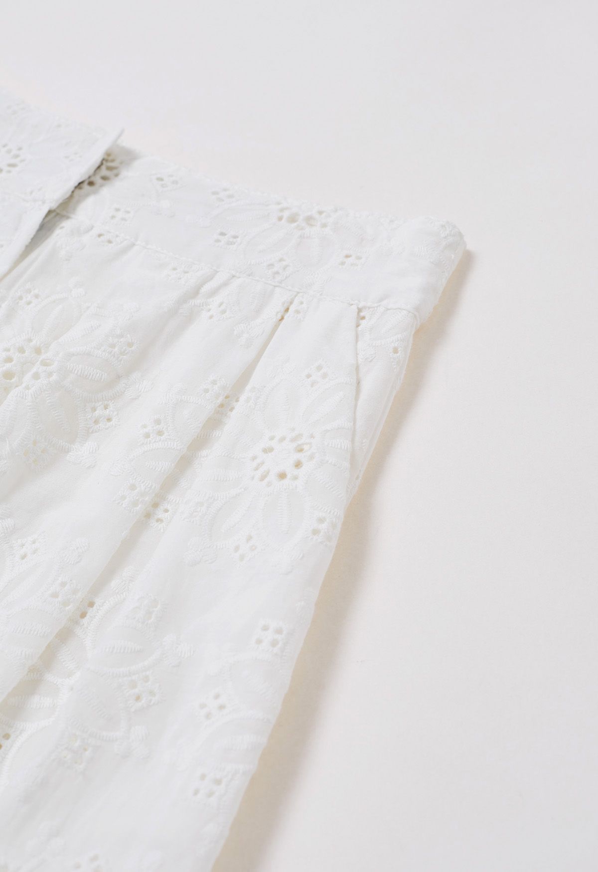 Sunflower Eyelet Embroidered Puff Sleeve Top and Pants Set in White