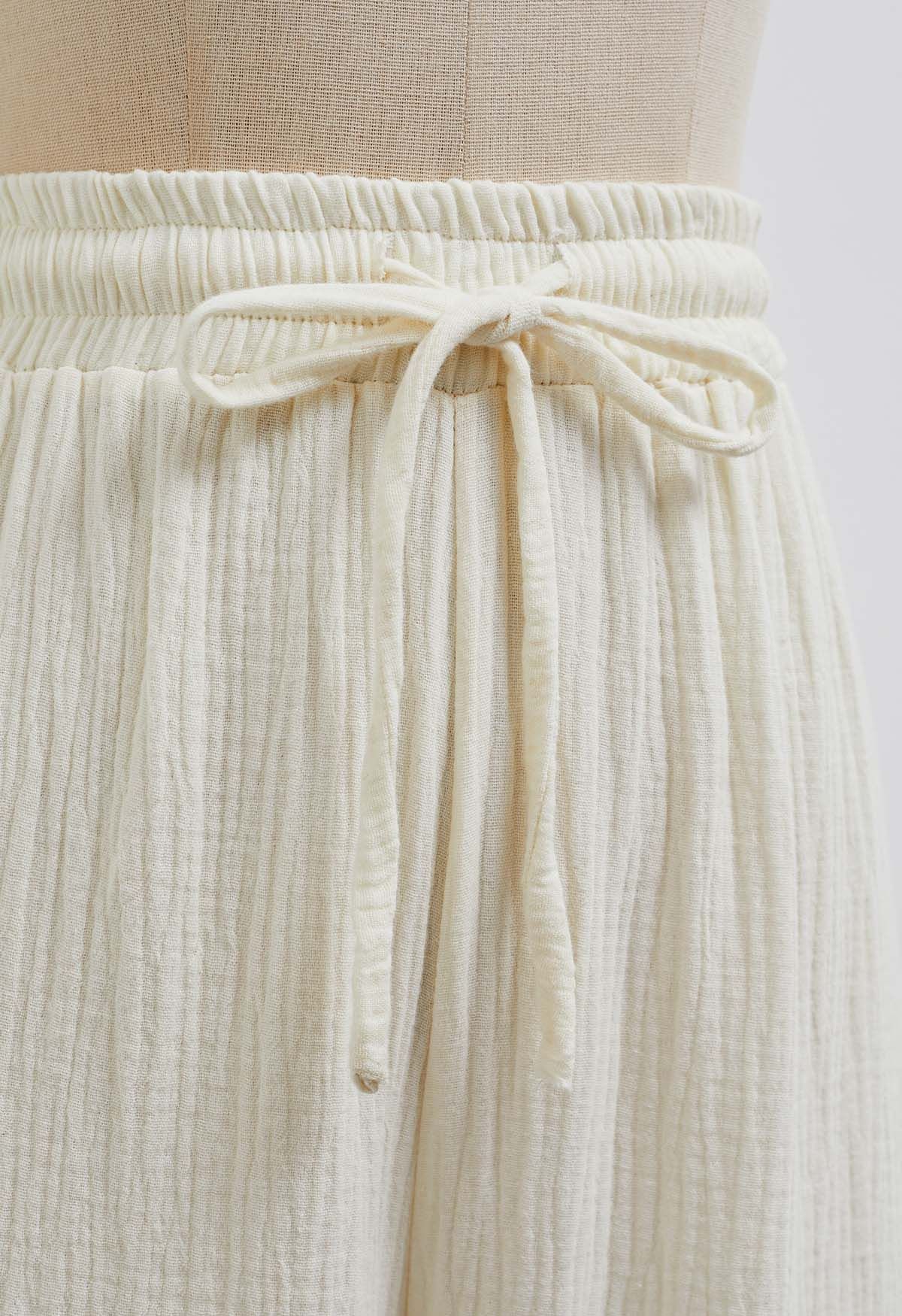 Lightweight Cotton Drawstring Pants in Cream