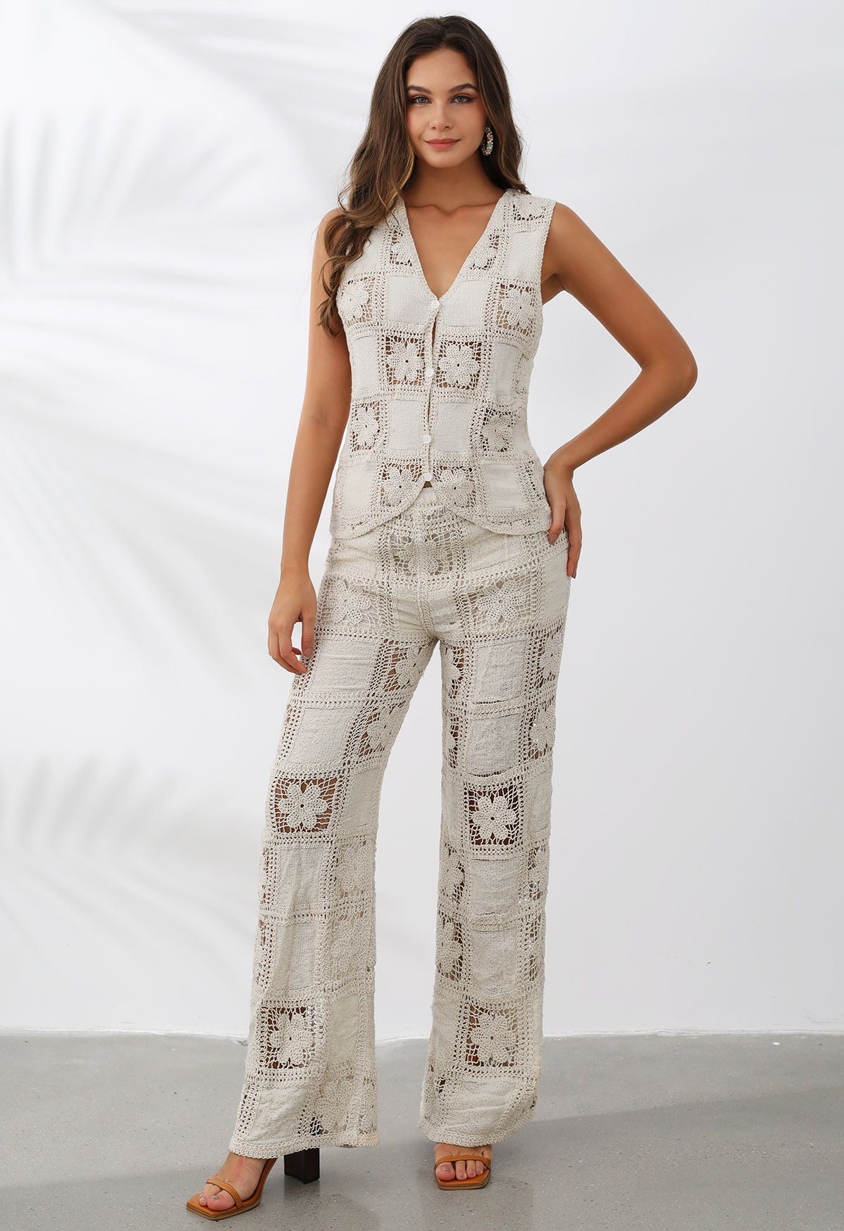 Floral Cutwork Crochet Cotton Pants