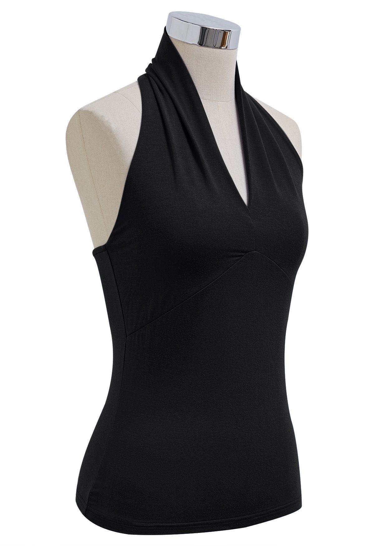 Optimal Halter V-Neck Sleeveless Top in Black