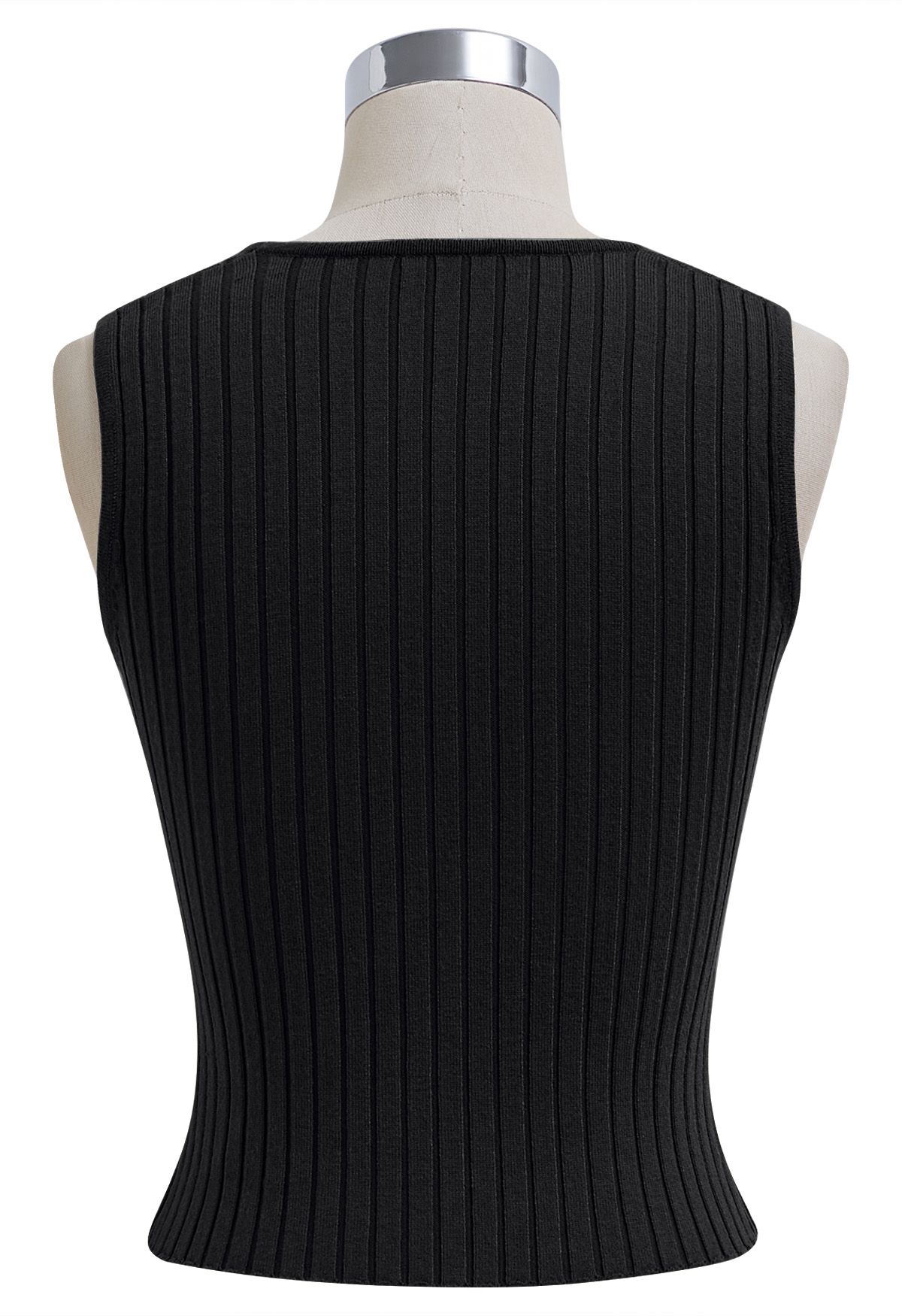 Flattering Fit Ribbed Tank Top in Black