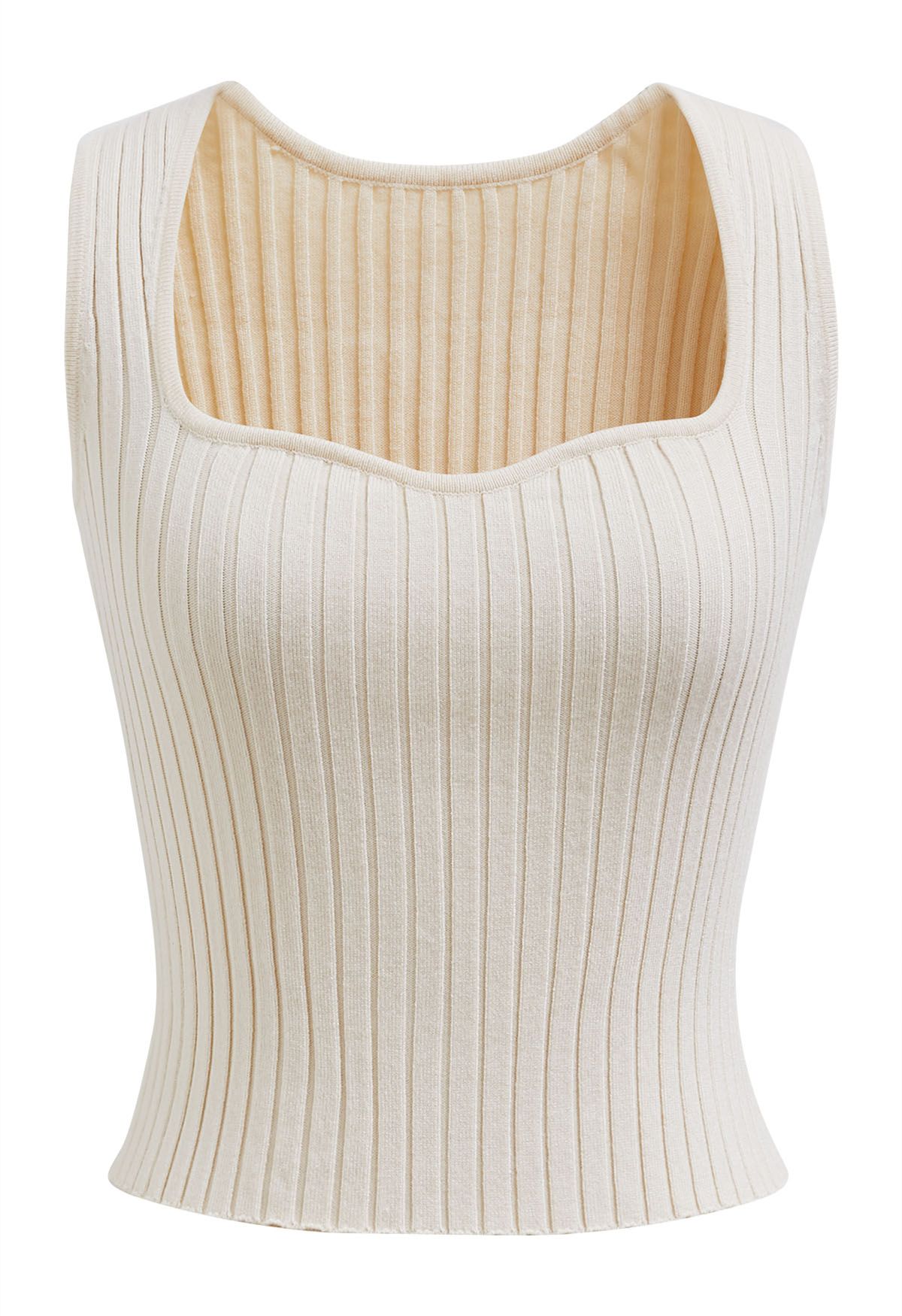 Flattering Fit Ribbed Tank Top in Ivory