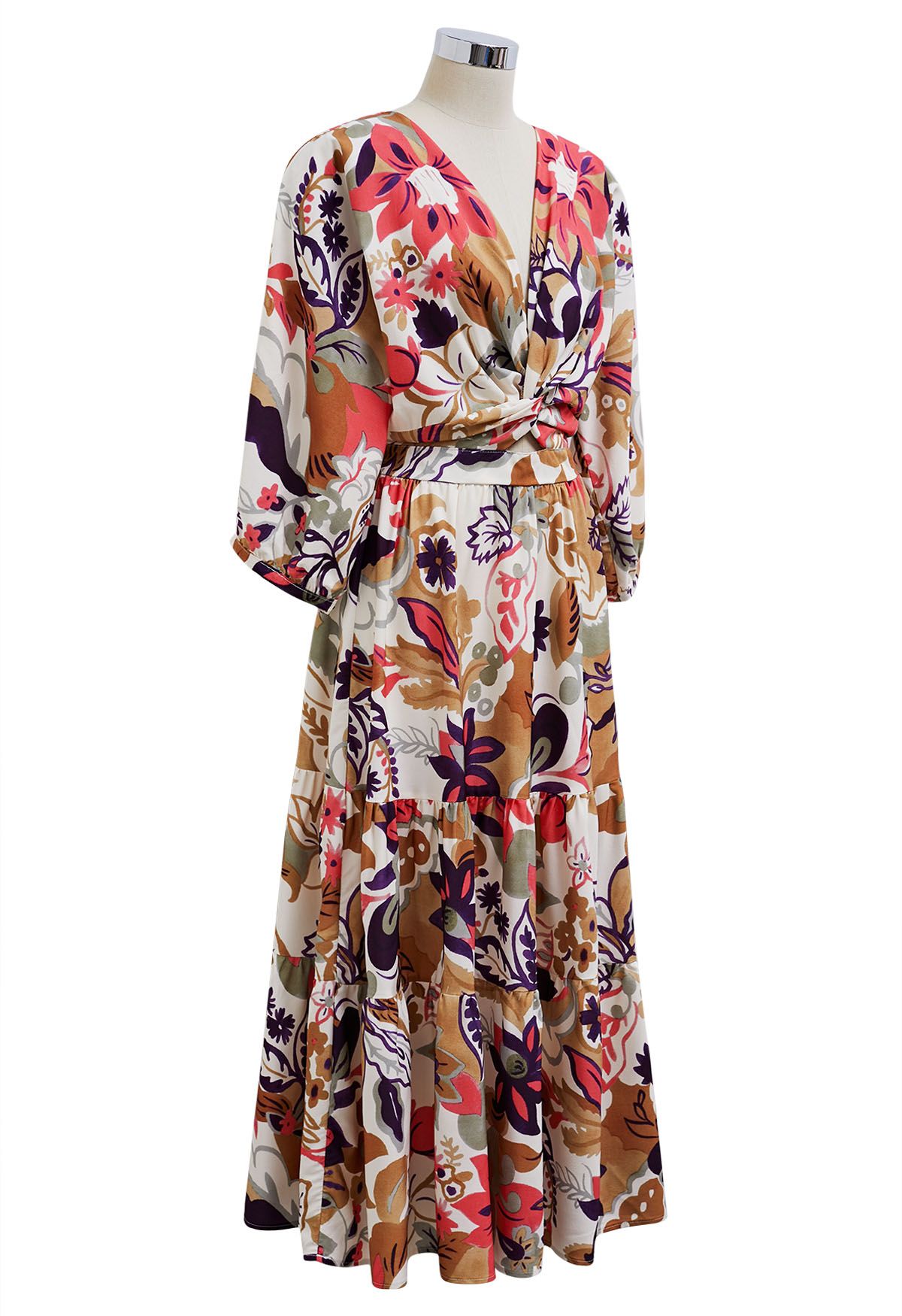 Tropical Summer Printed Crisscross Cutout Maxi Dress