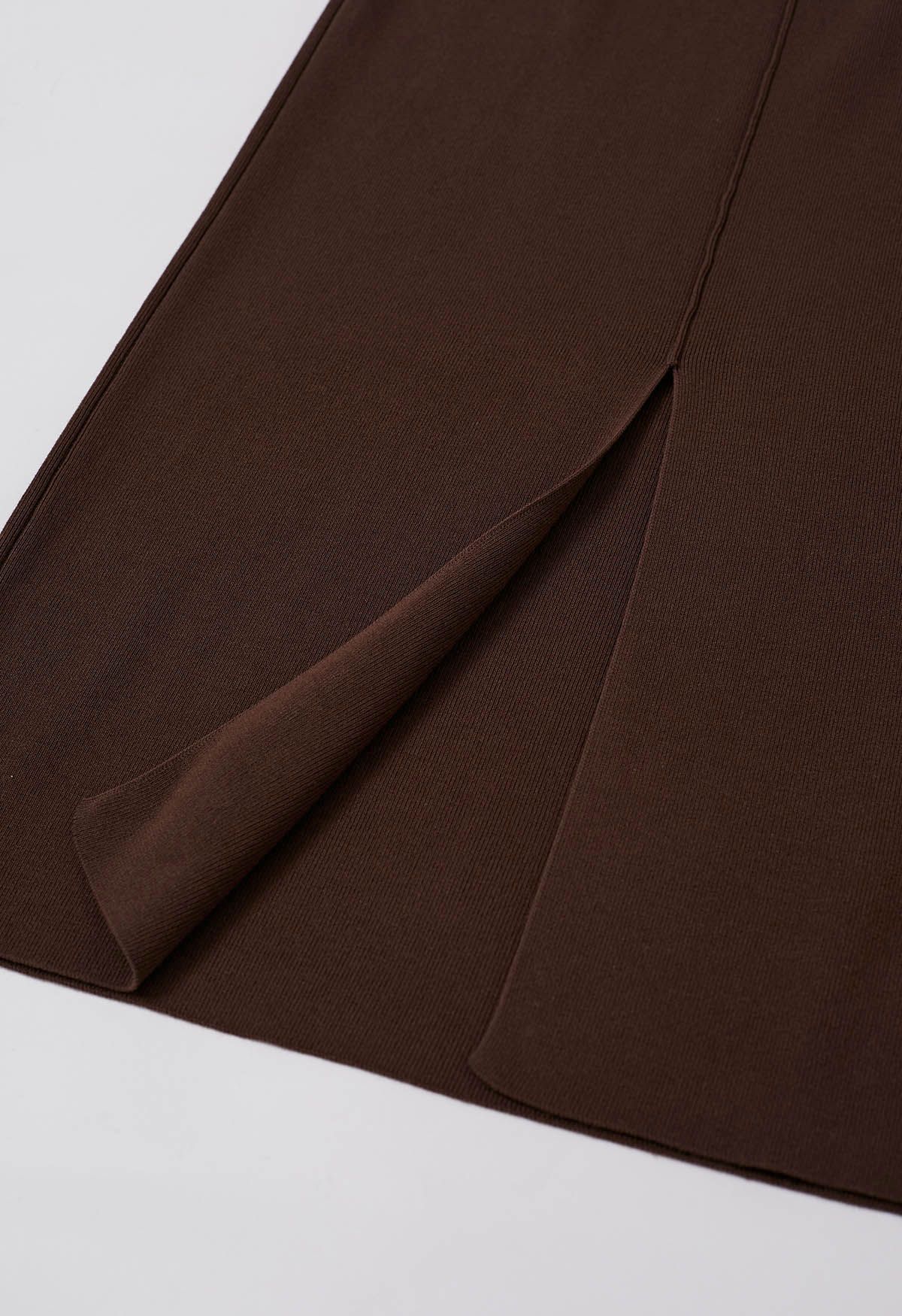 Seam Detailing Halter Bodycon Knit Dress in Brown