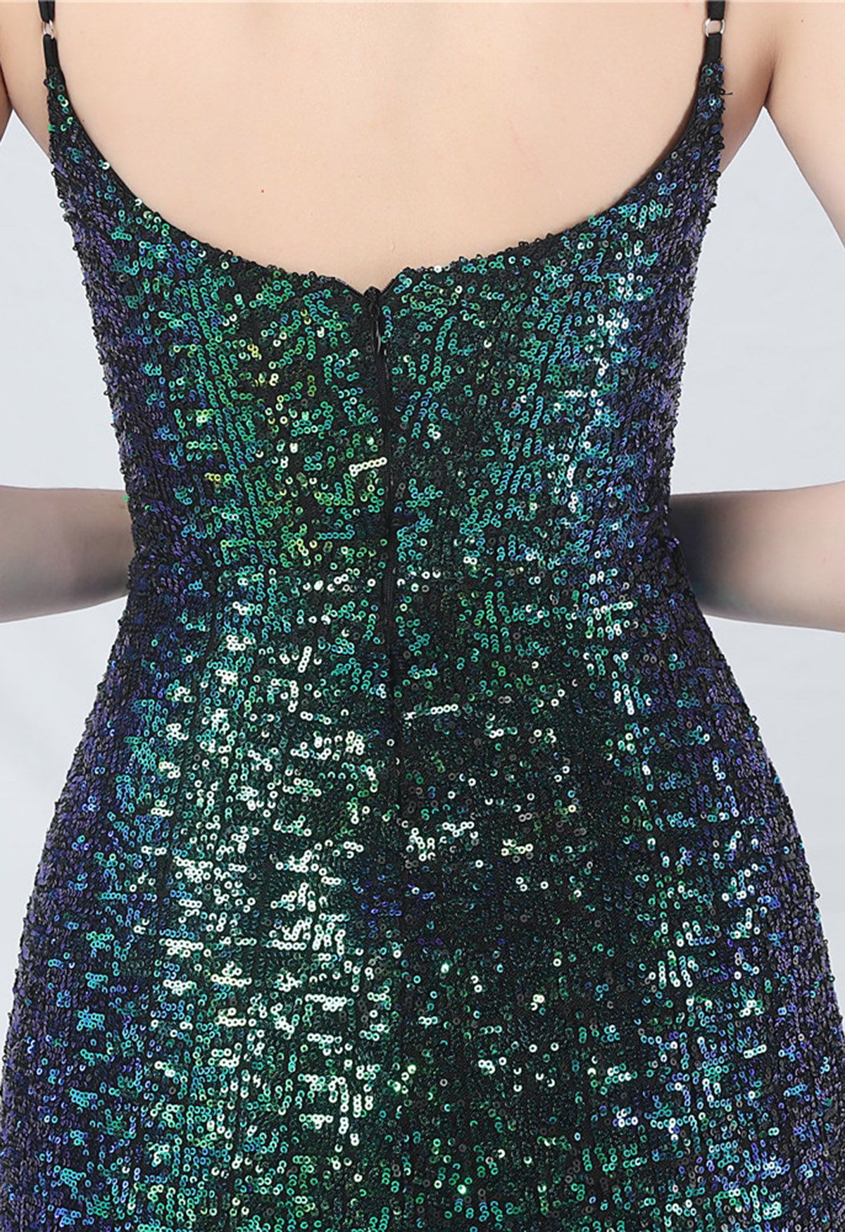 Fairytale Sequin Mermaid Cami Gown in Green