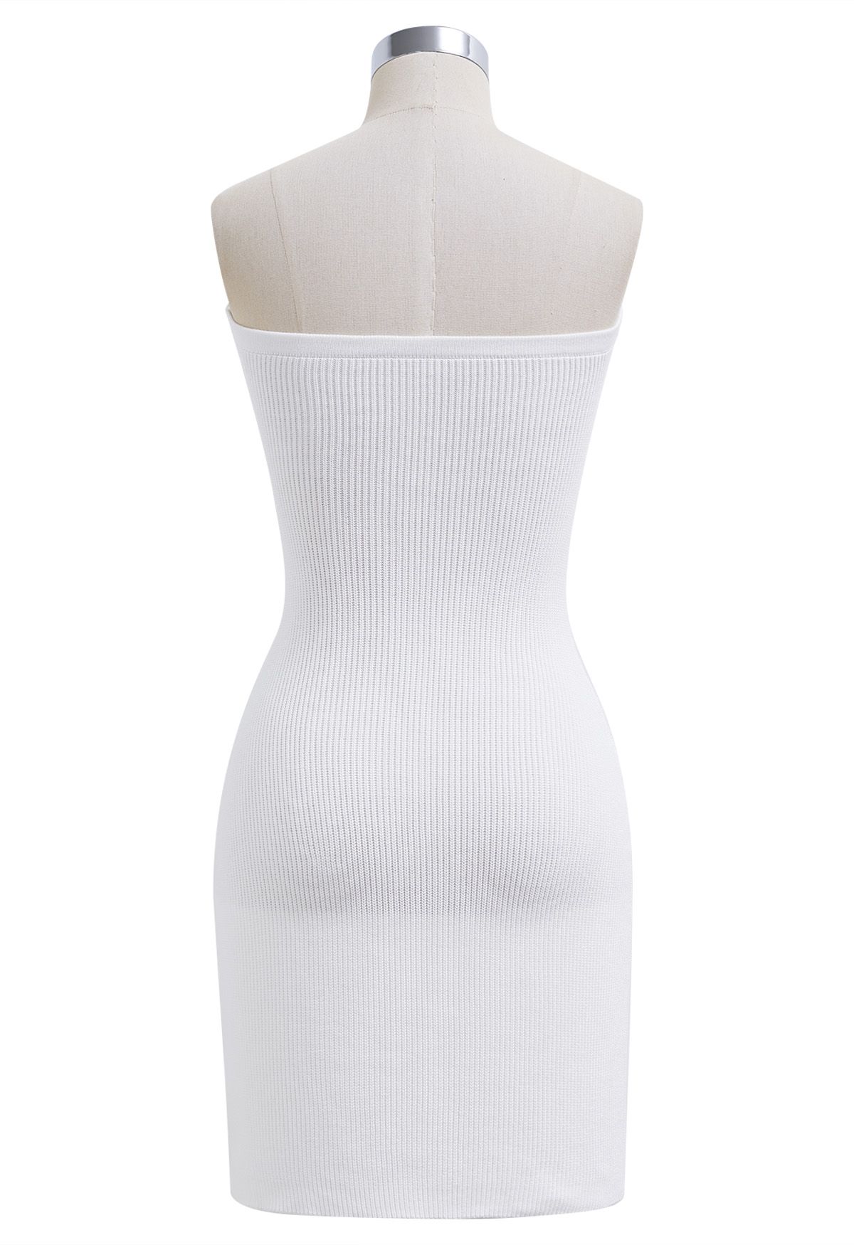 Knotted Front Fitted Knit Mini Dress in White