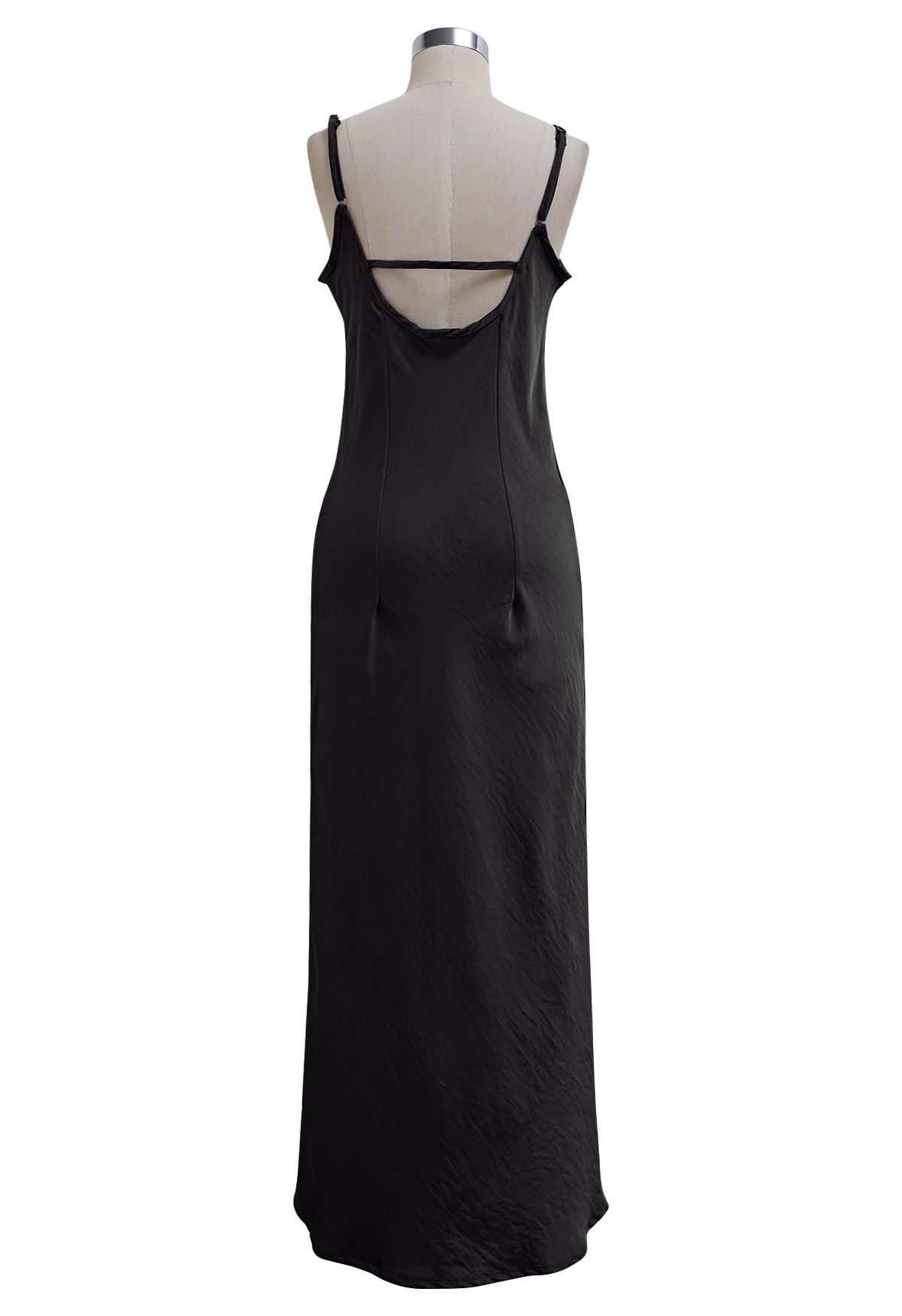 Texture Satin Backless Maxi Dress in Black