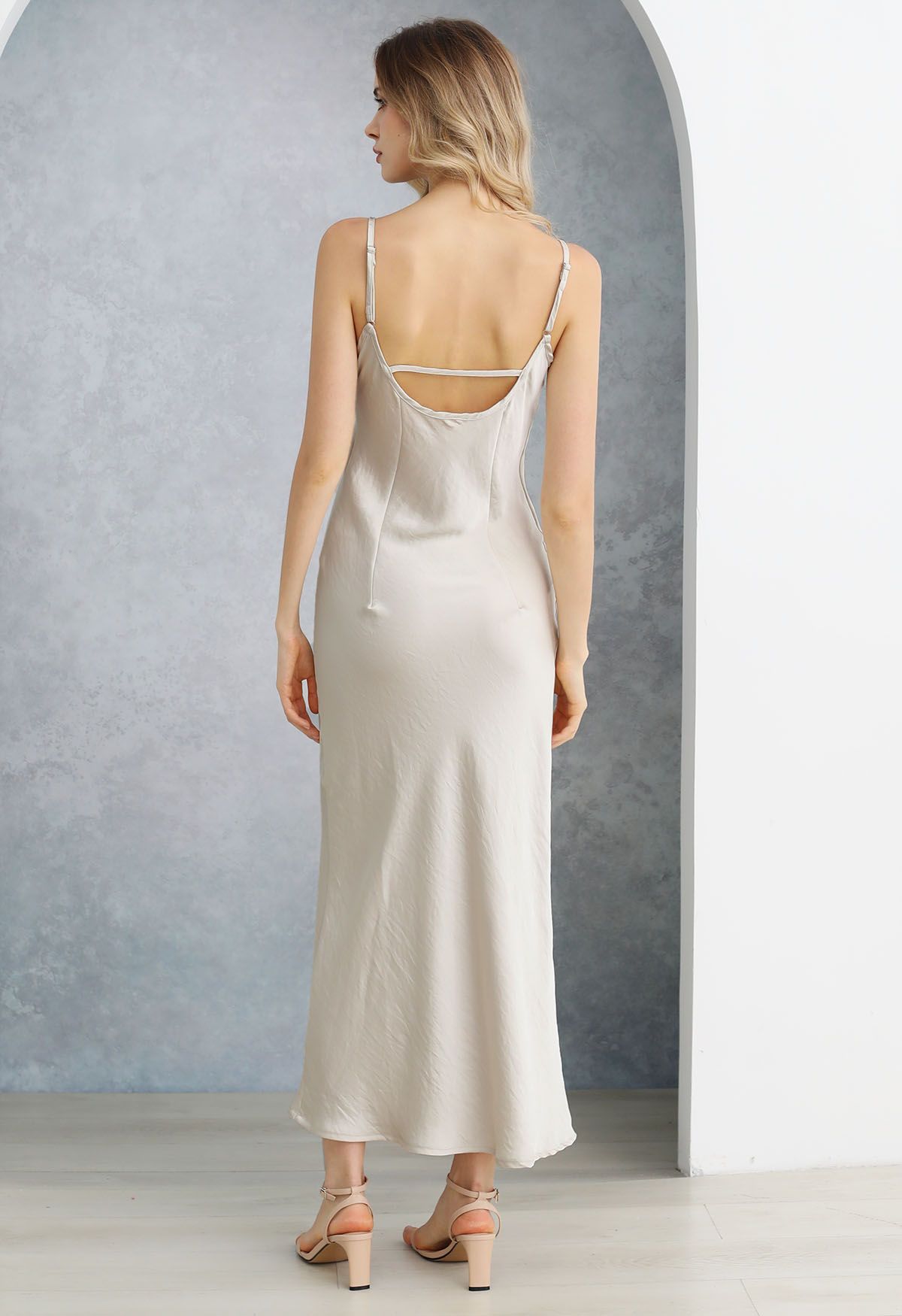 Texture Satin Backless Maxi Dress in Ivory
