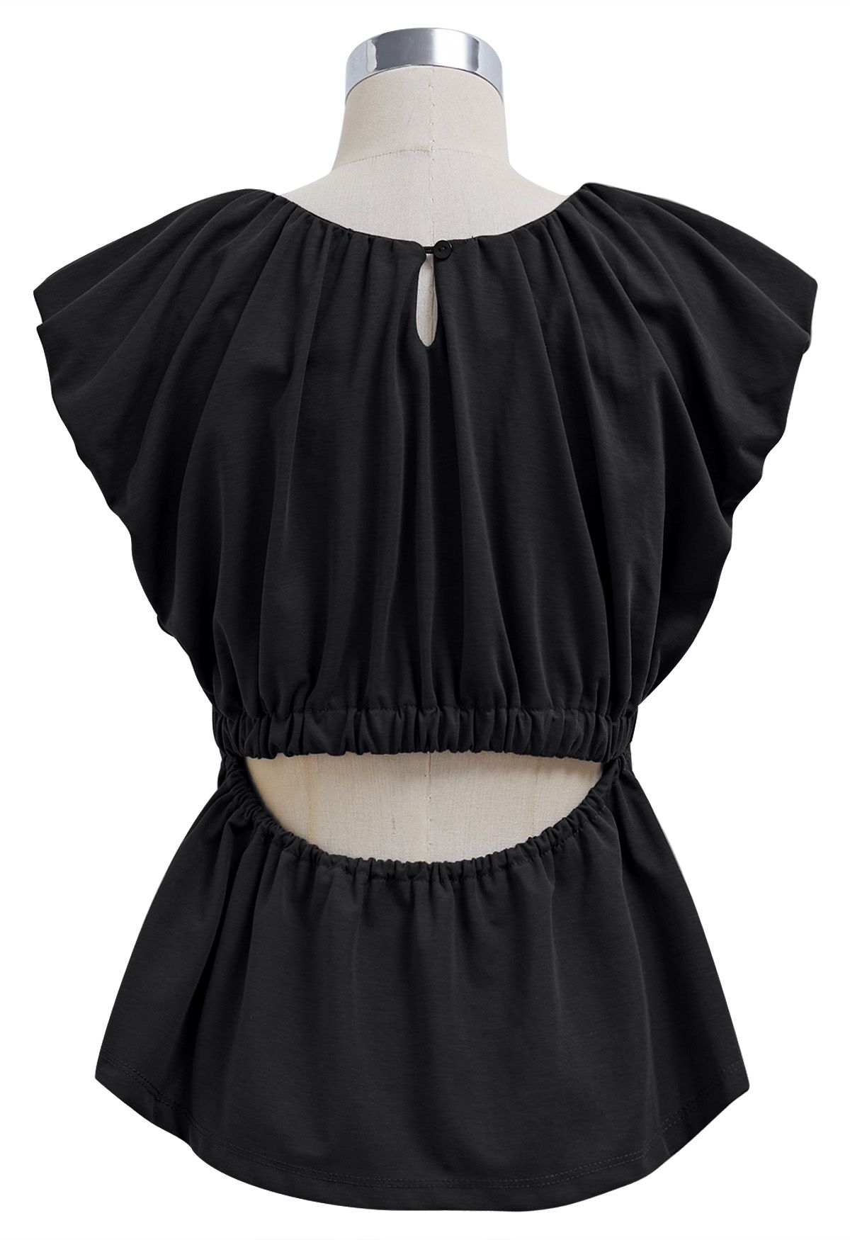 Cutout Back Ruched Detail Sleeveless Top in Black