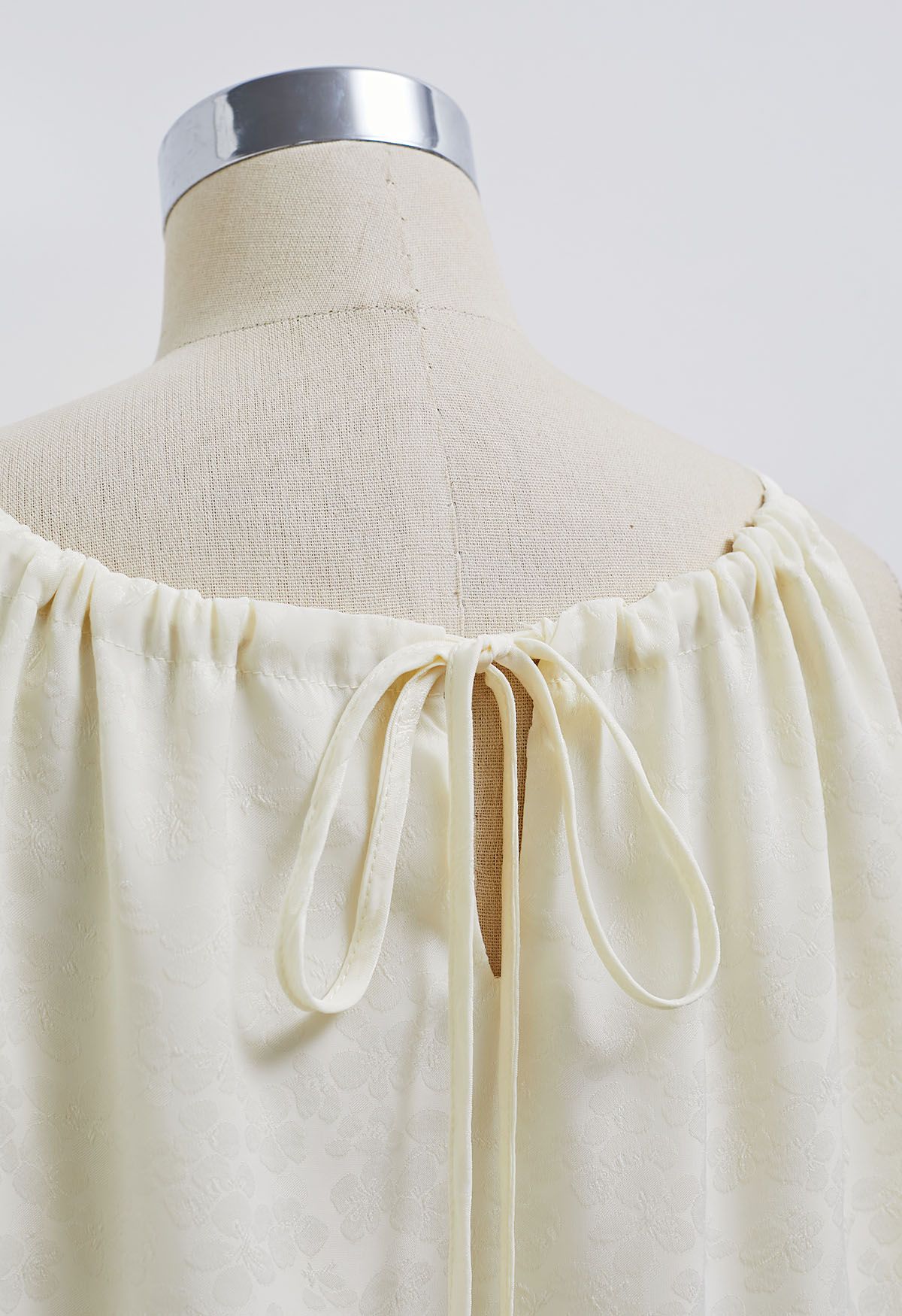 Beaded Halter Neck Floret Jacquard Top in Cream