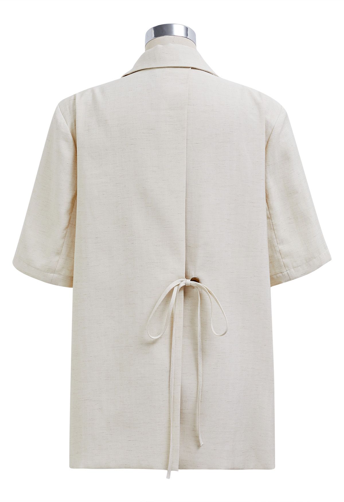 Slit Back Short Sleeve Linen-Blend Blazer in Ivory