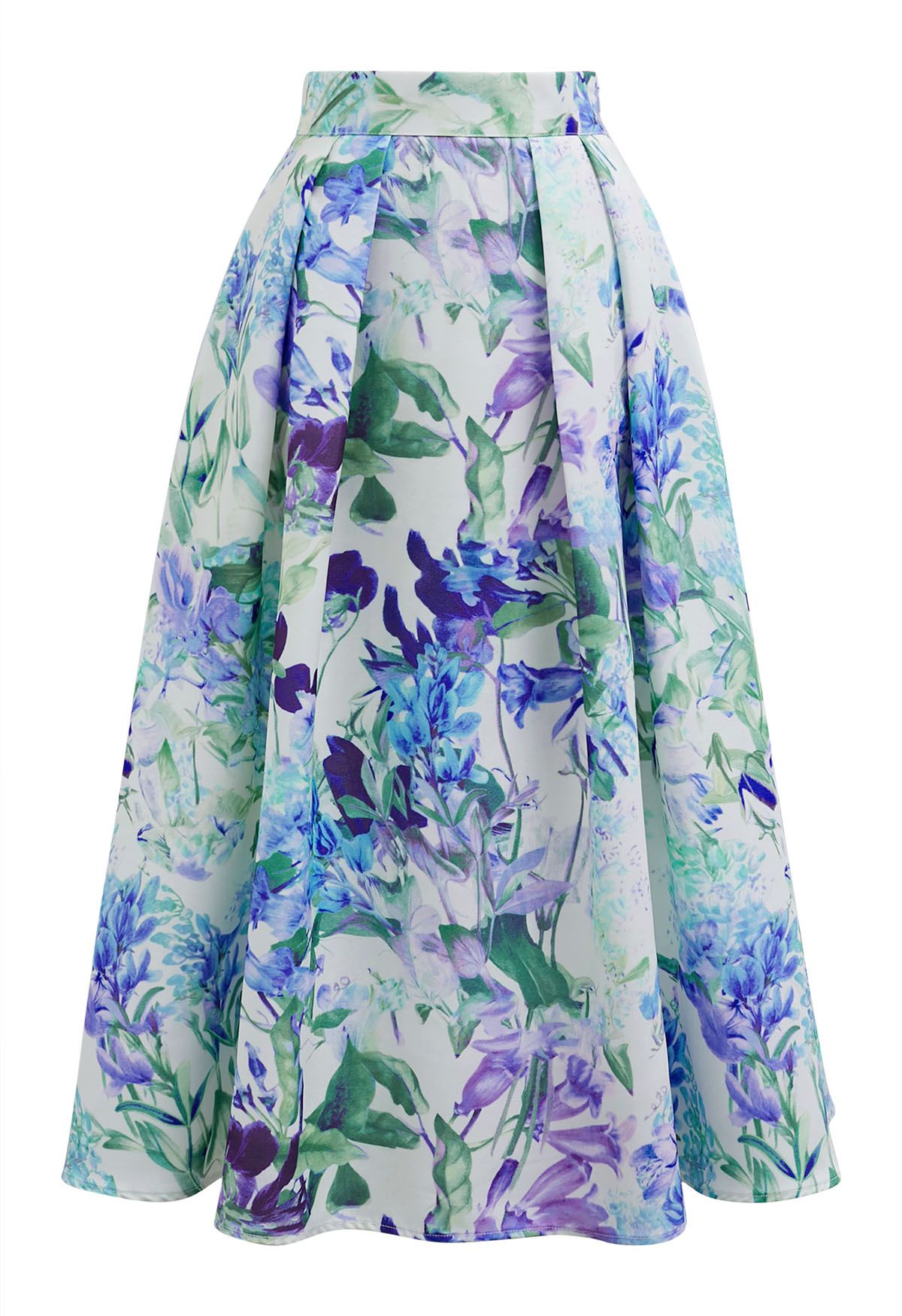 Charismatic Blue Blossom Pleated Midi Skirt