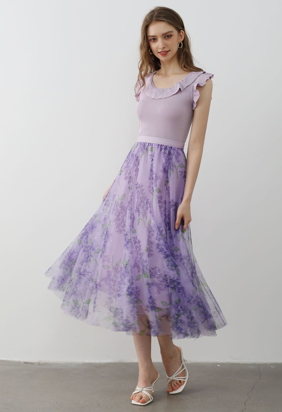 Ethereal Ruffle Sleeveless Knit Top in Lilac