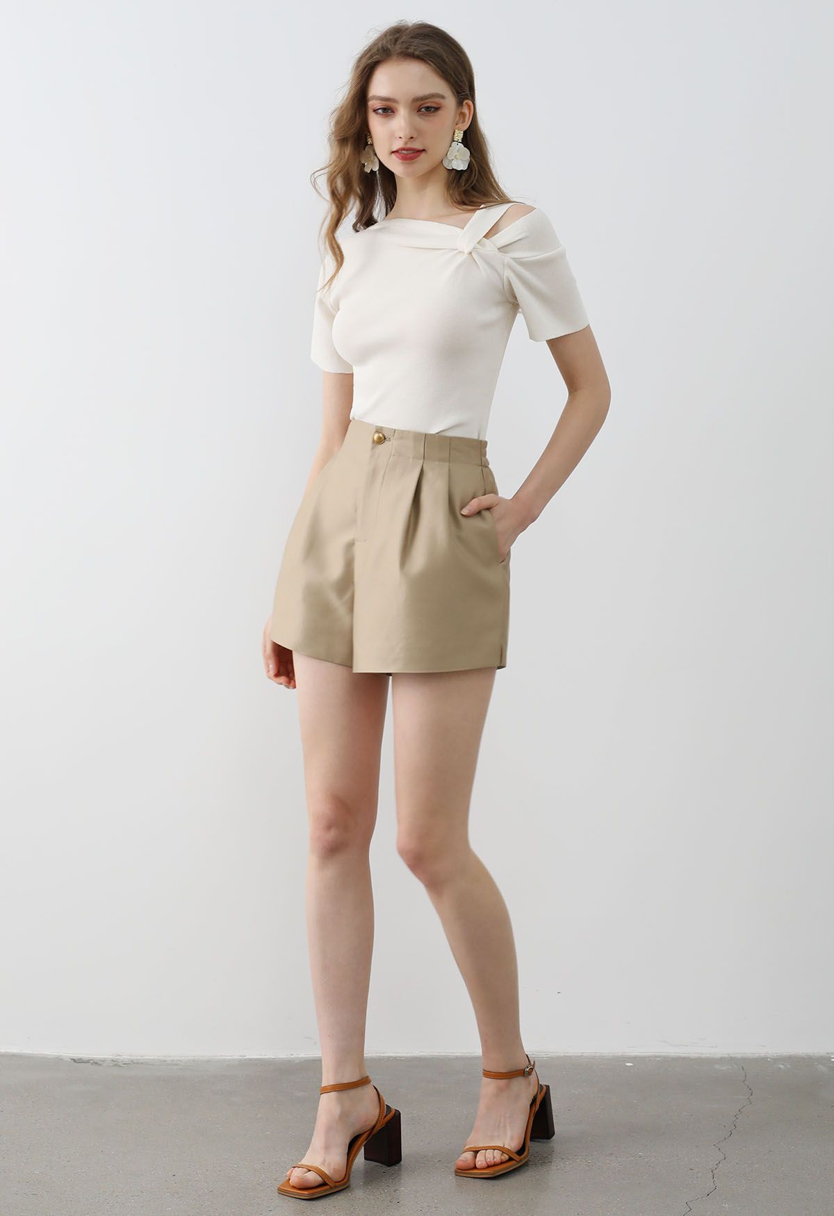 Golden Button Side Pocket Shorts in Gold