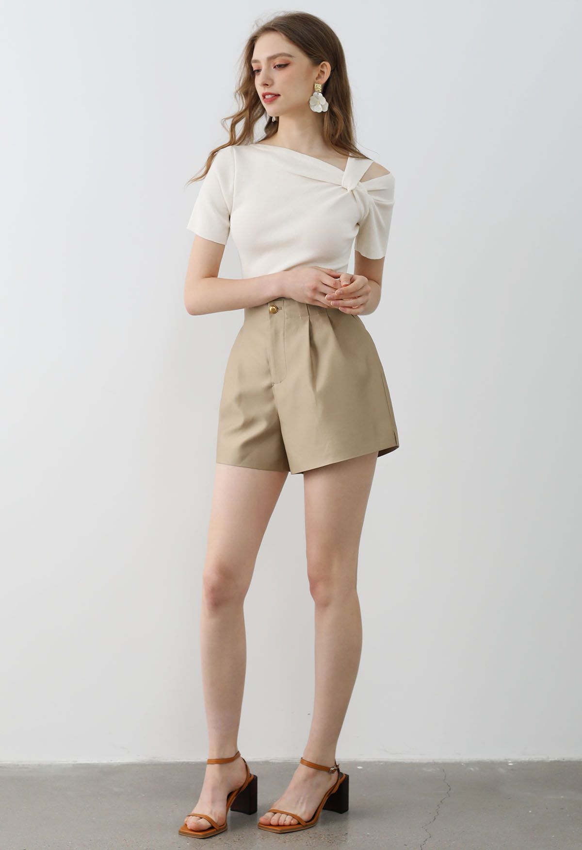 Golden Button Side Pocket Shorts in Gold