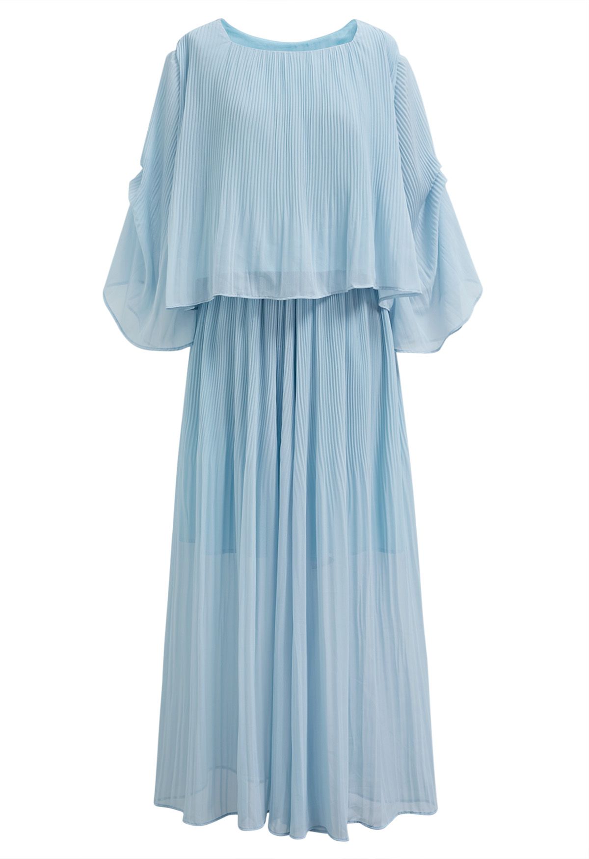 Plisse Bell Sleeves Chiffon Top and Pants Set in Blue