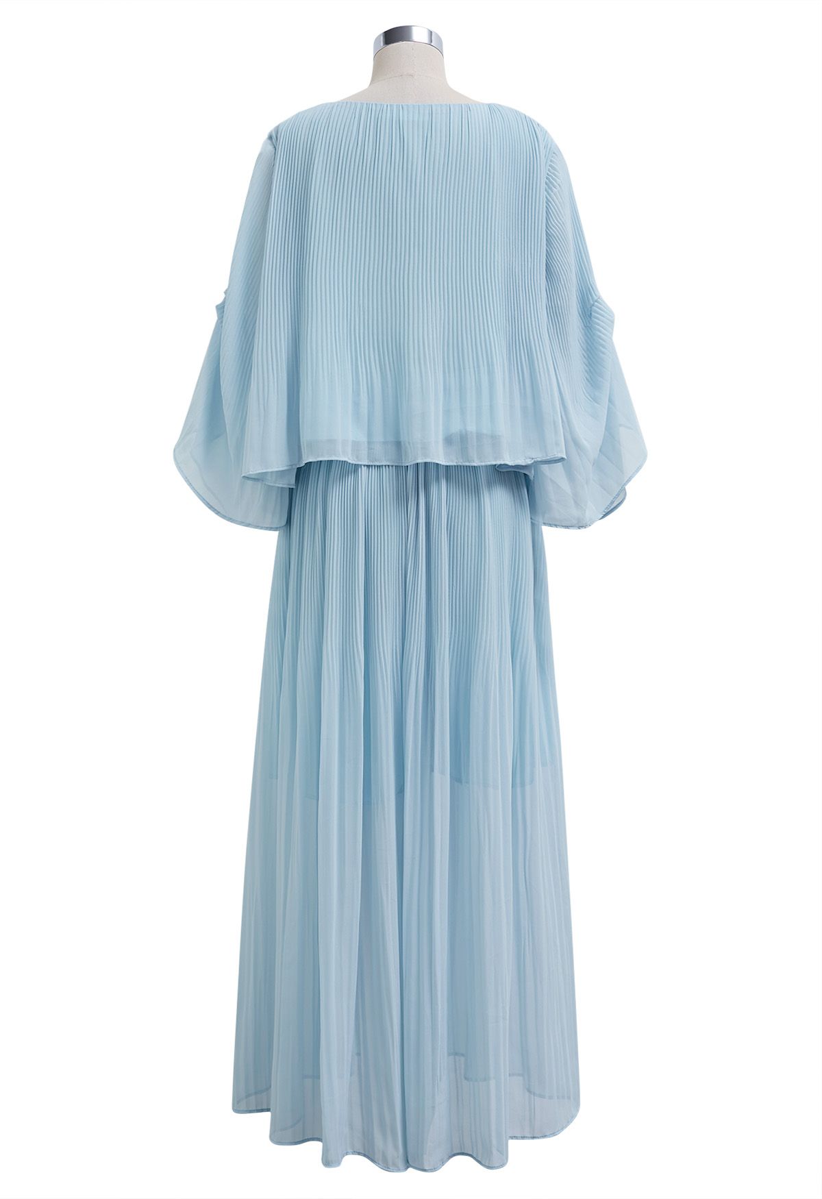 Plisse Bell Sleeves Chiffon Top and Pants Set in Blue