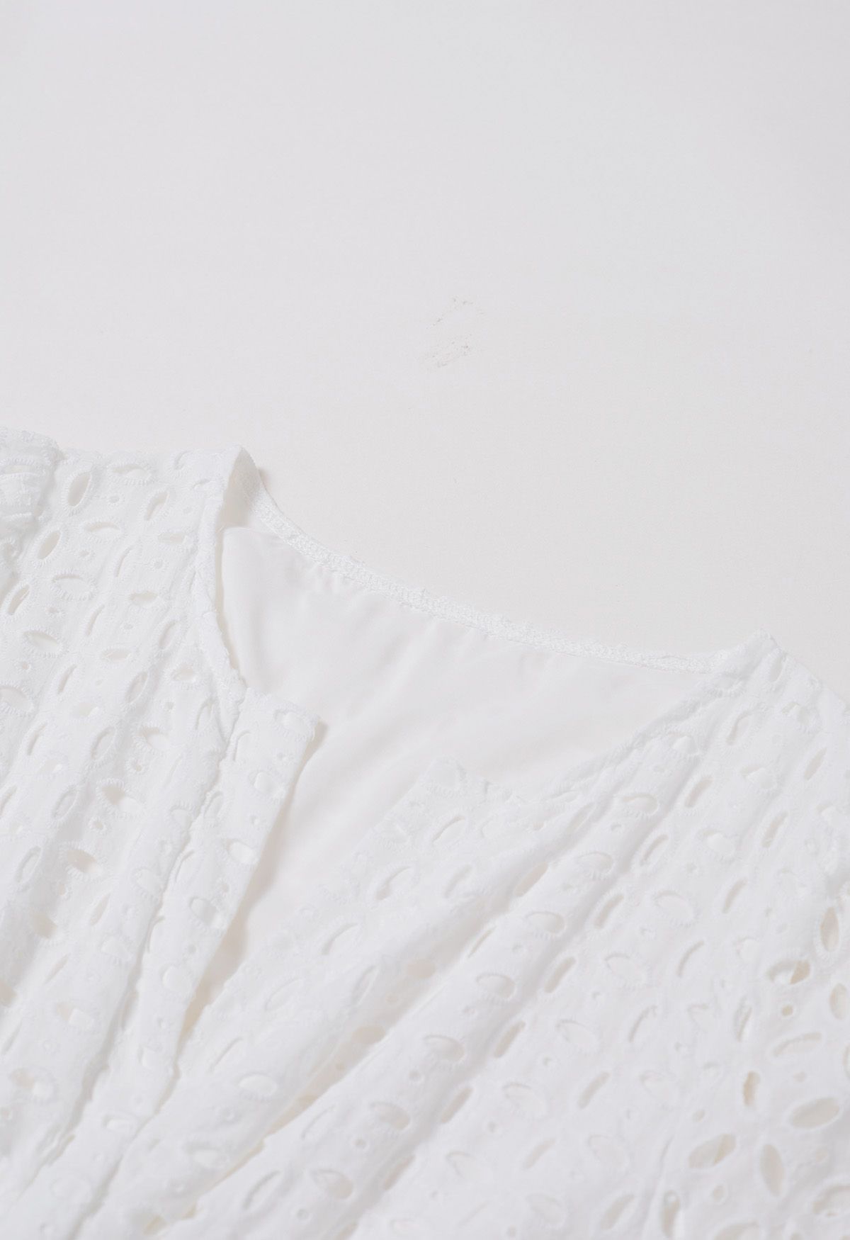 Eyelet Embroidery V-Neck Cotton Dress in White