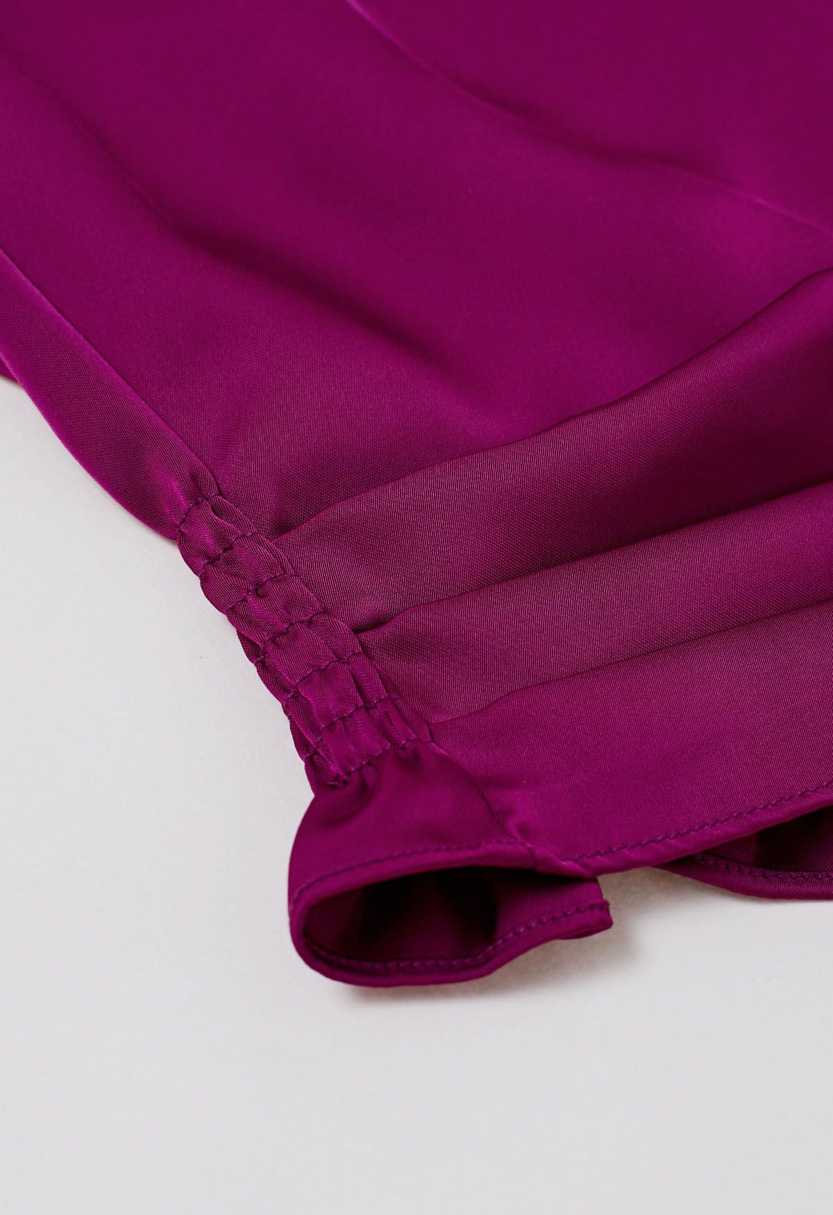 One-Shoulder Shirred Back Satin Top in Magenta