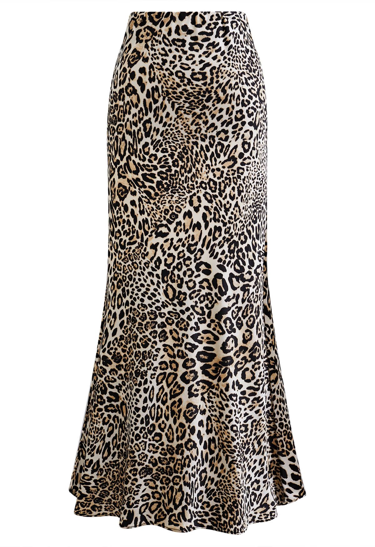 Leopard print satin maxi skirt best sale