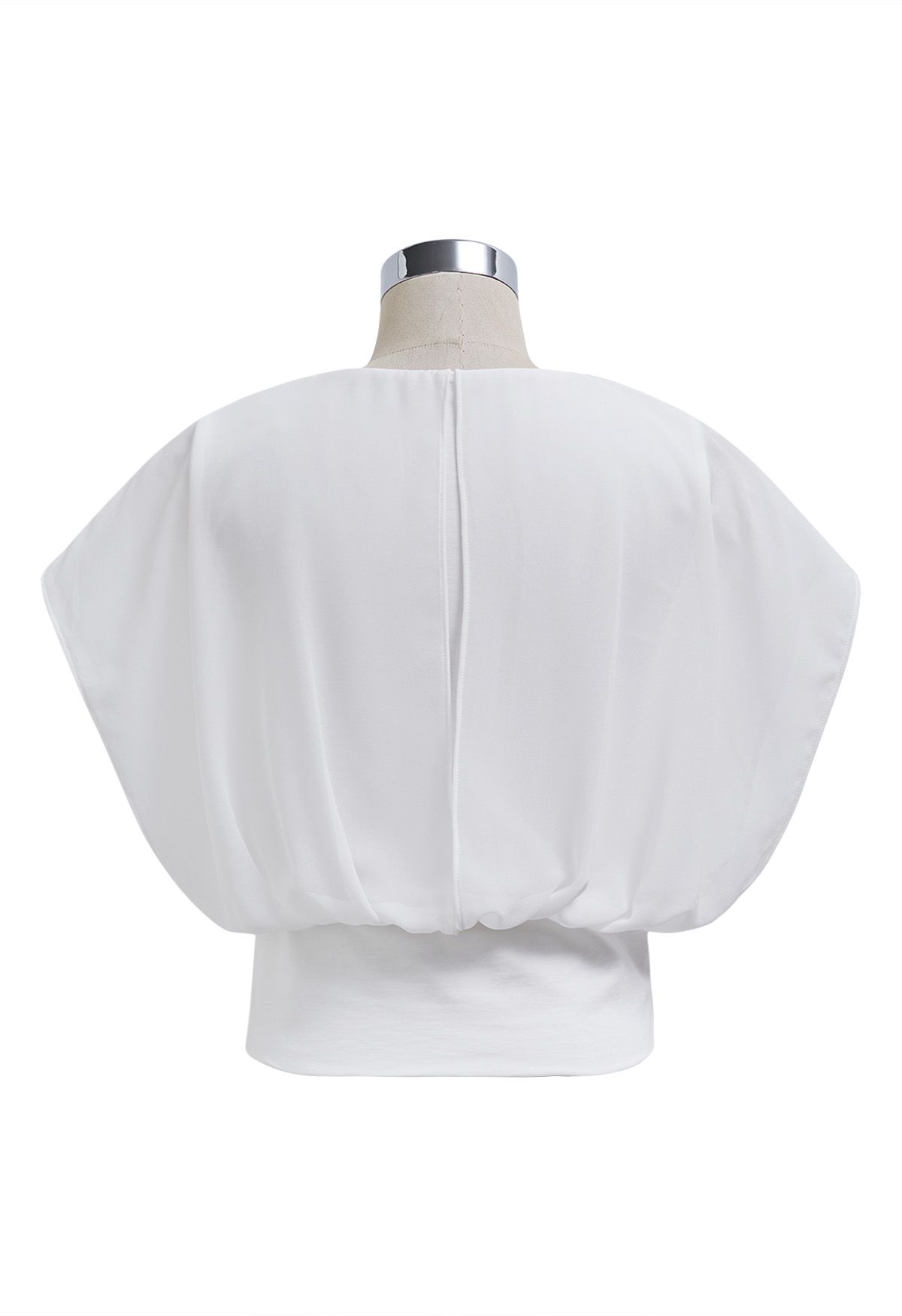 Flowy Chiffon Spliced V-Neck Crop Top in White