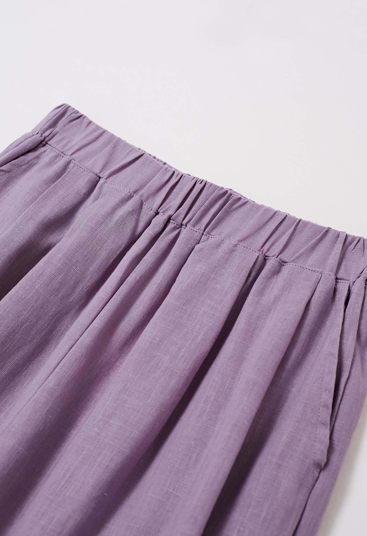 Side Pocket Wide-Leg Linen-Blend Pants in Lavender