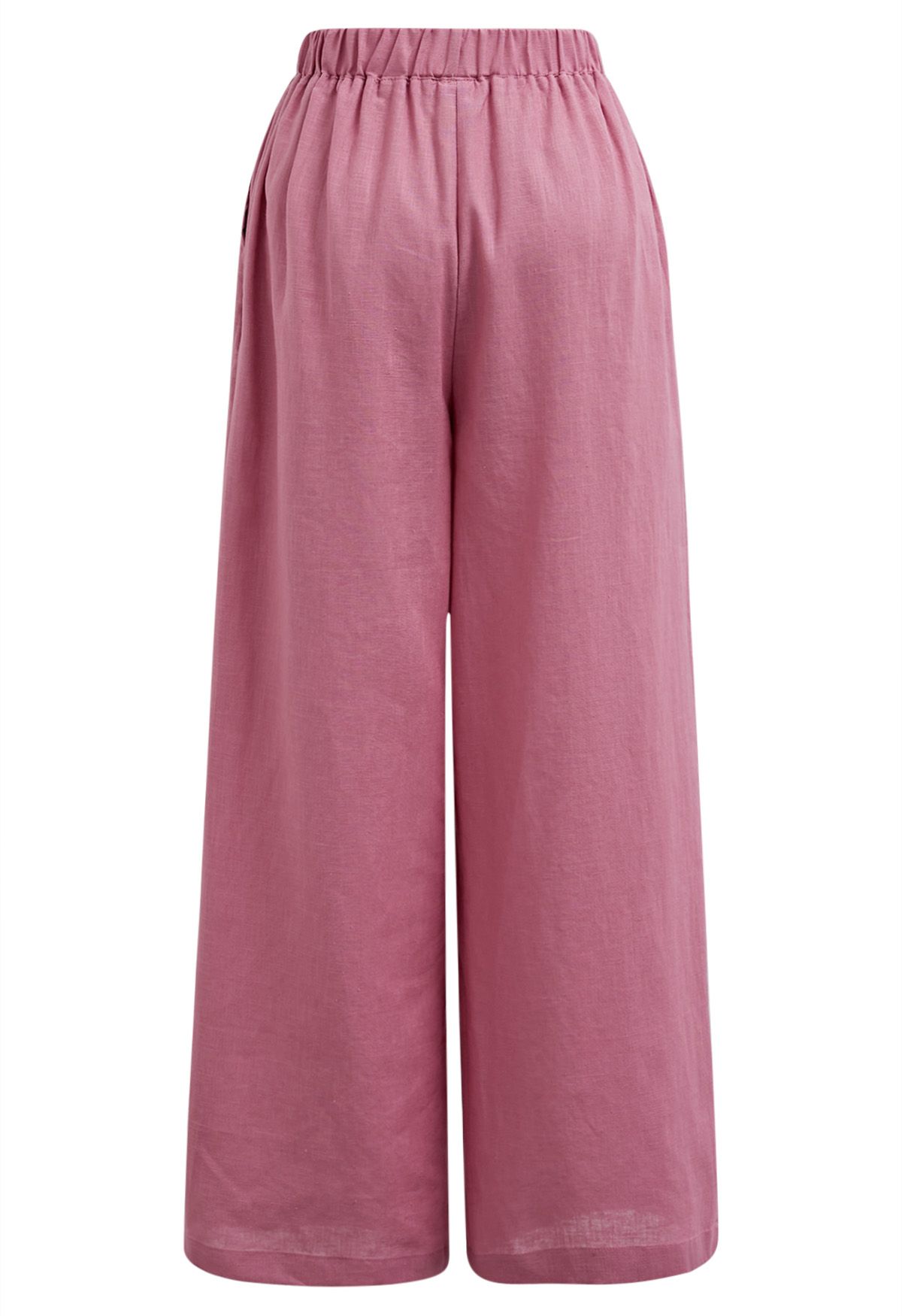 Side Pocket Wide-Leg Linen-Blend Pants in Pink