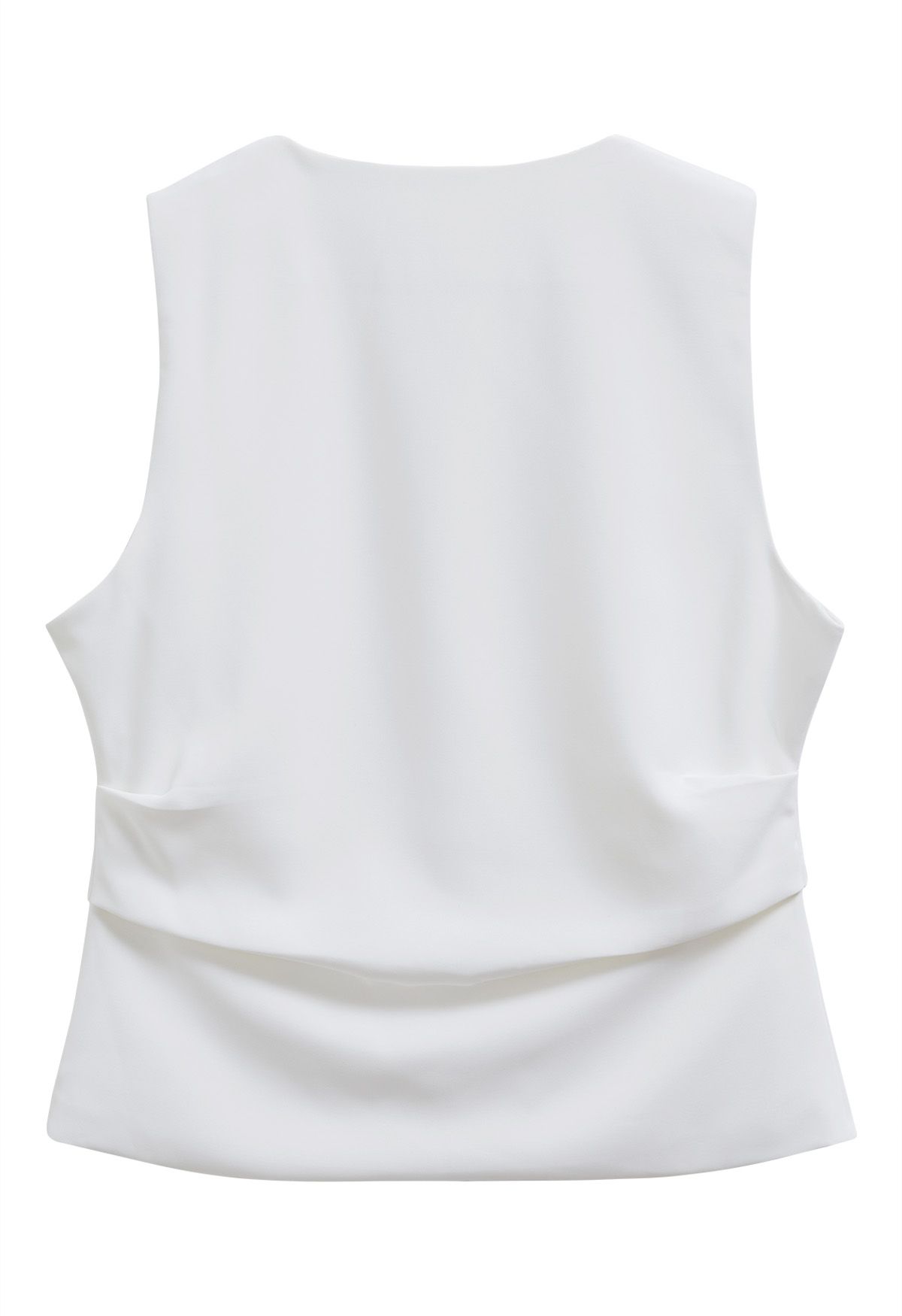 V-Neck Buttoned Down Ruched Vest in White