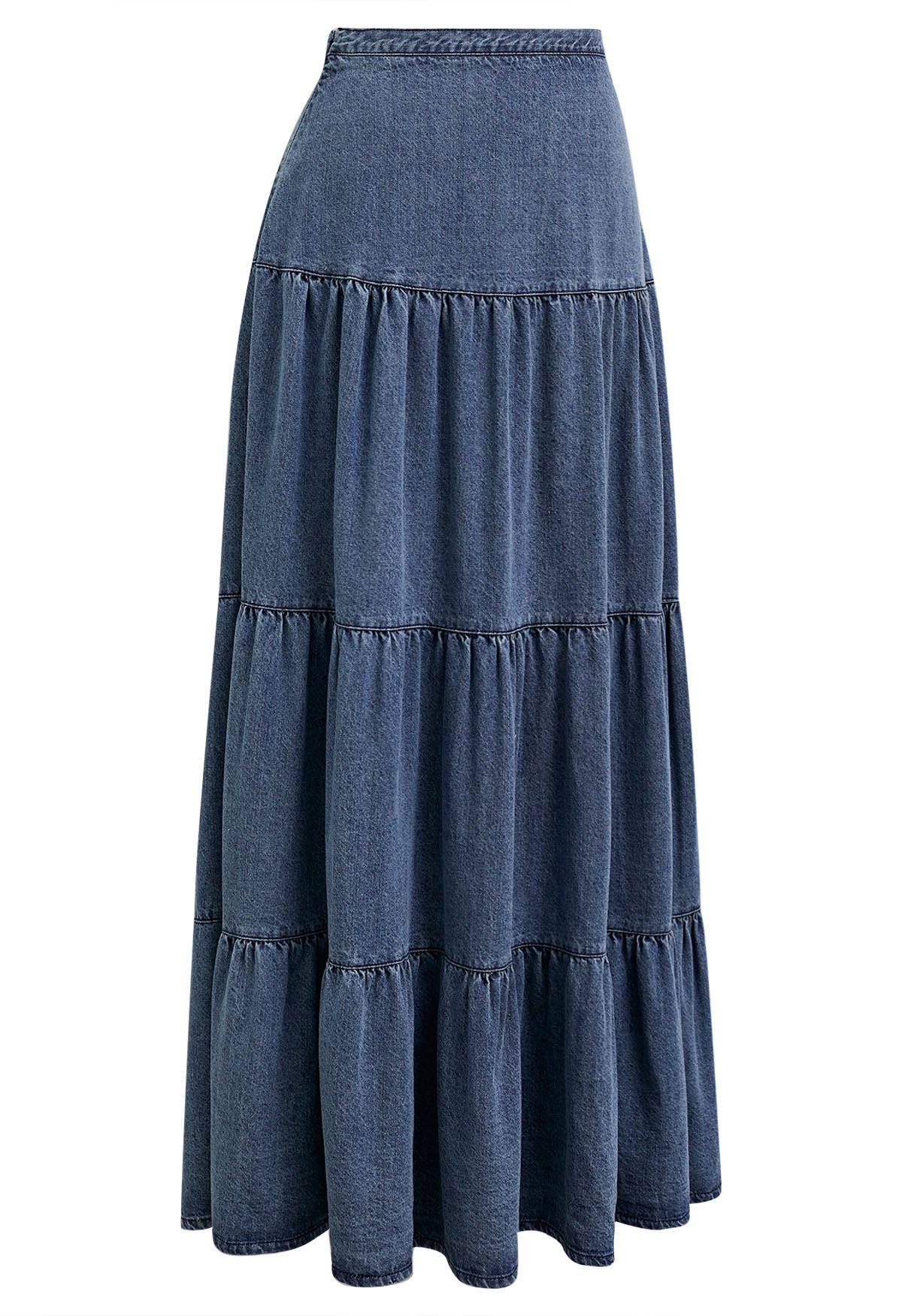 Casual Chic Blue Denim Maxi Skirt