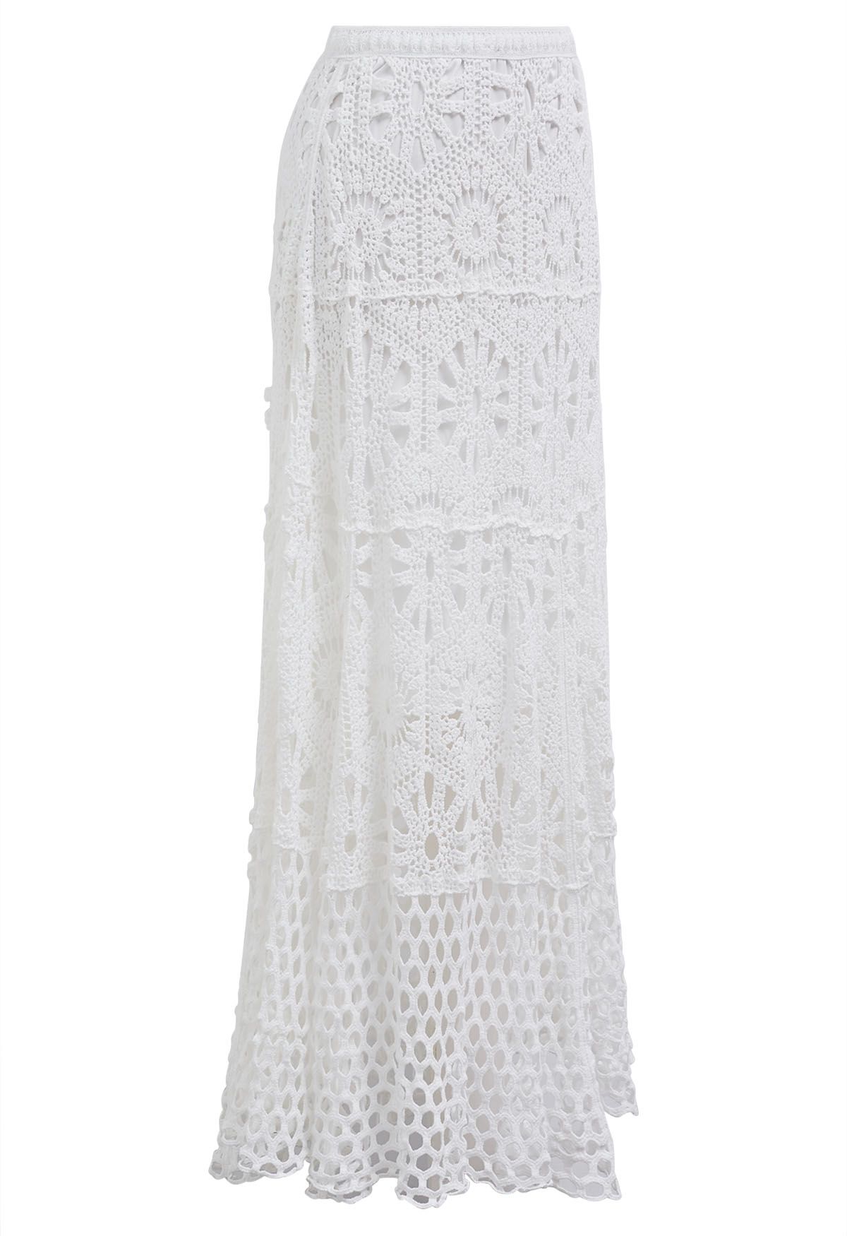 Bohemian Cutwork Crochet Maxi Skirt in White