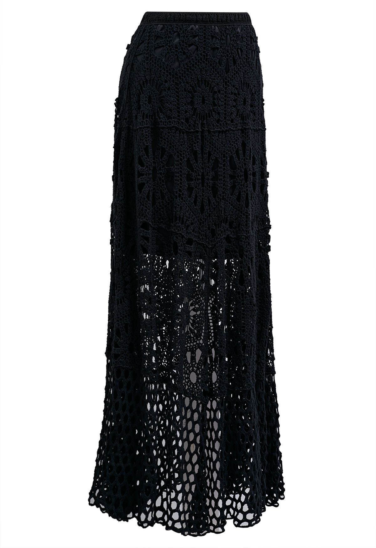 Bohemian Cutwork Crochet Maxi Skirt in Black