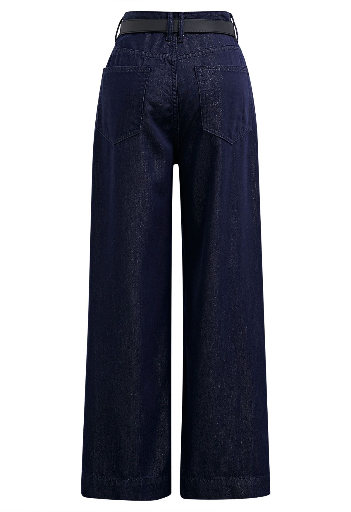 Shimmery Navy Straight-Leg Belted Jeans