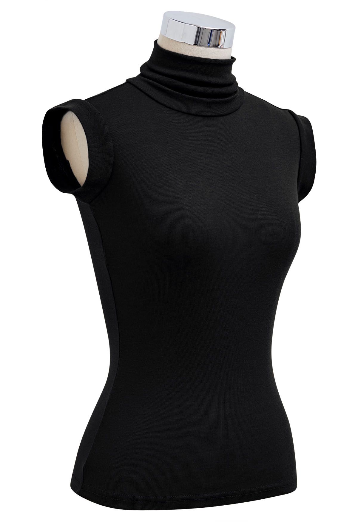 High Neck Sleeveless Slim Fit Top in Black