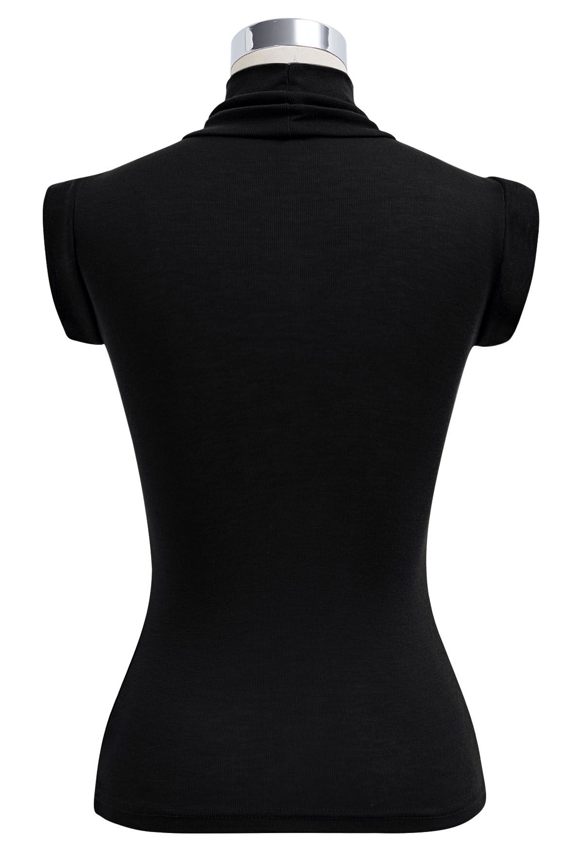 High Neck Sleeveless Slim Fit Top in Black