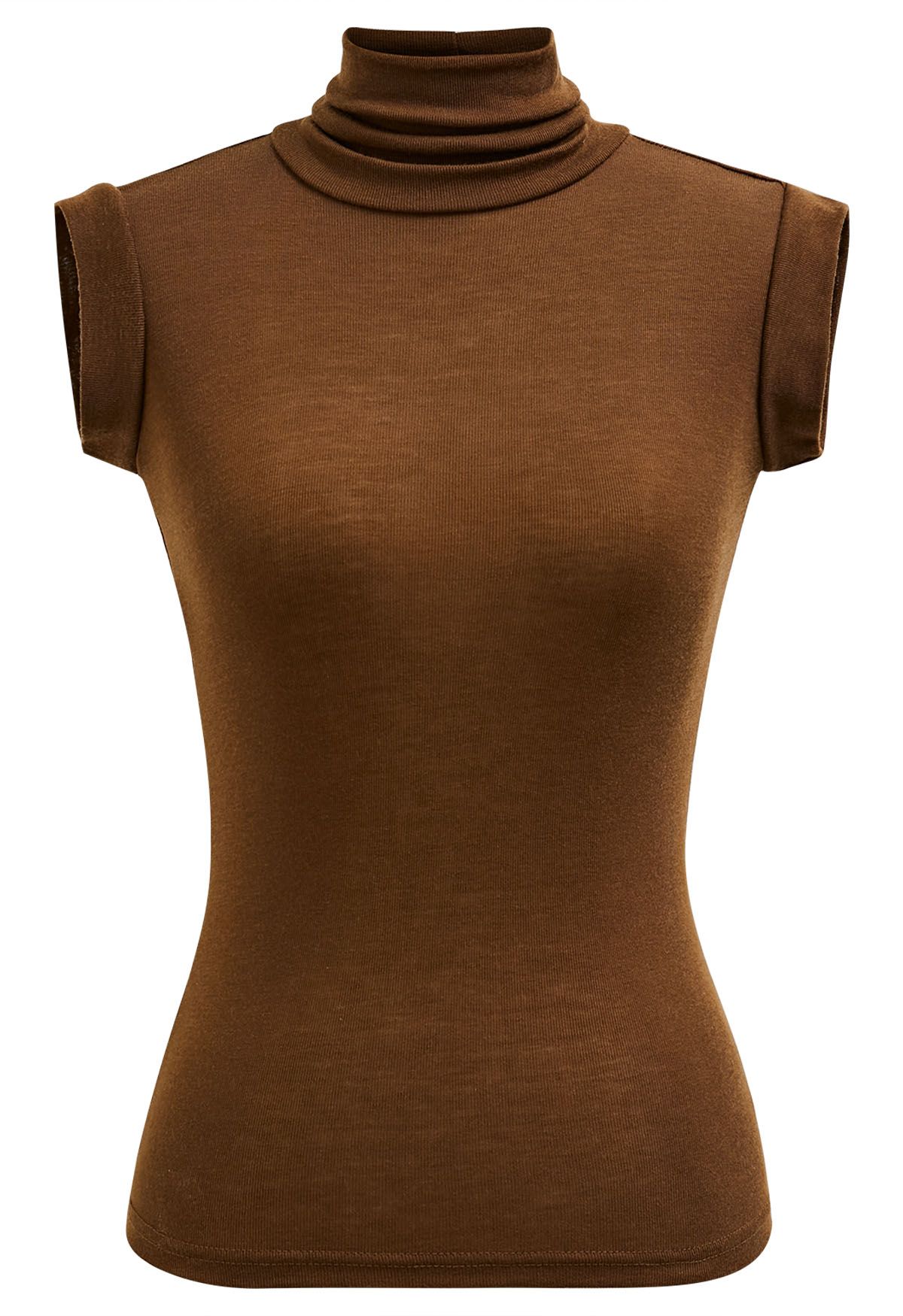 High Neck Sleeveless Slim Fit Top in Brown