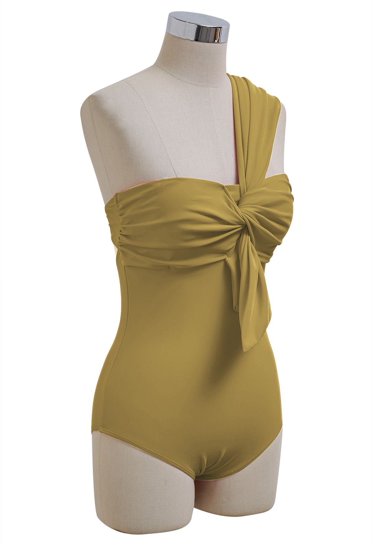 Sweet Knot One-Shoulder One-Piece Swimsuit in Moss Green